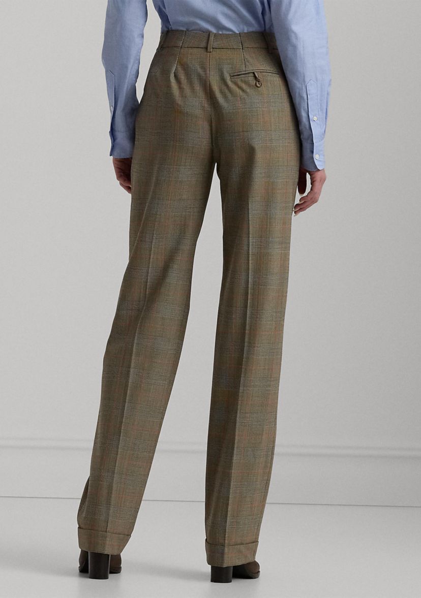 Glen Check Pleated Stretch Wool Pants