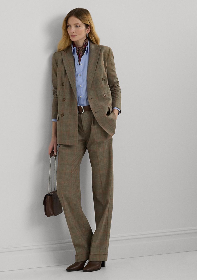 Glen Check Pleated Stretch Wool Pants