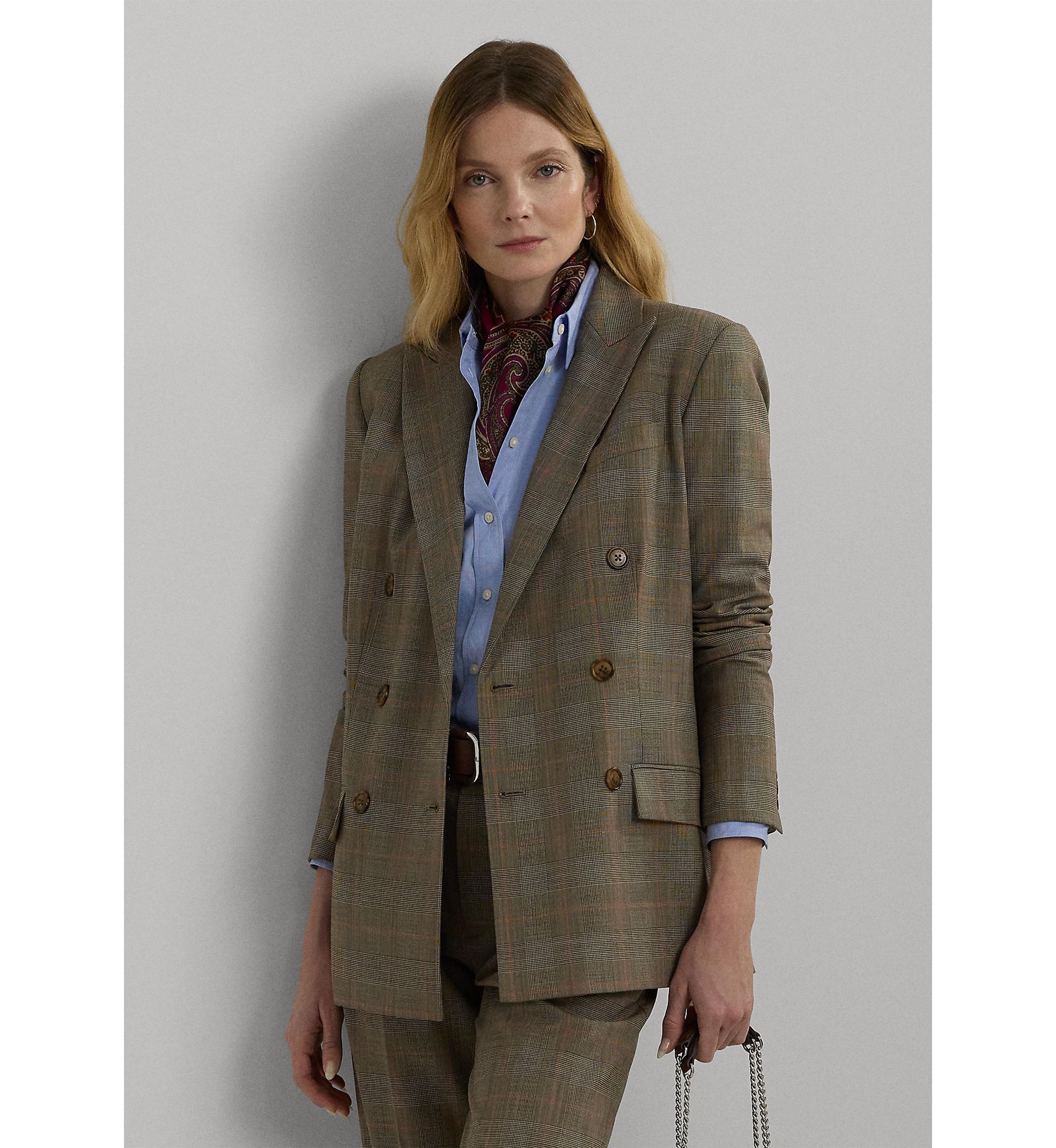 Glen Check Double Breasted Wool Blazer