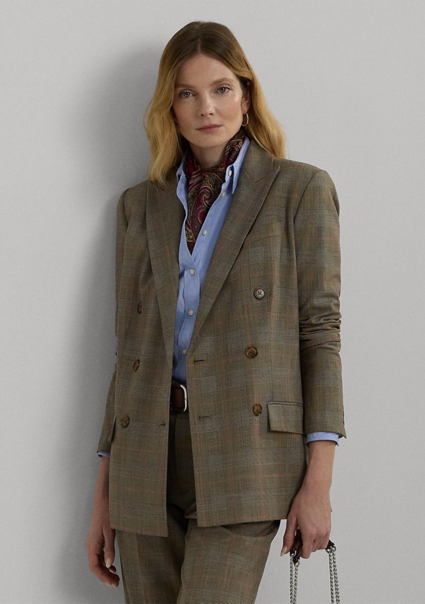 Glen Check Double Breasted Wool Blazer