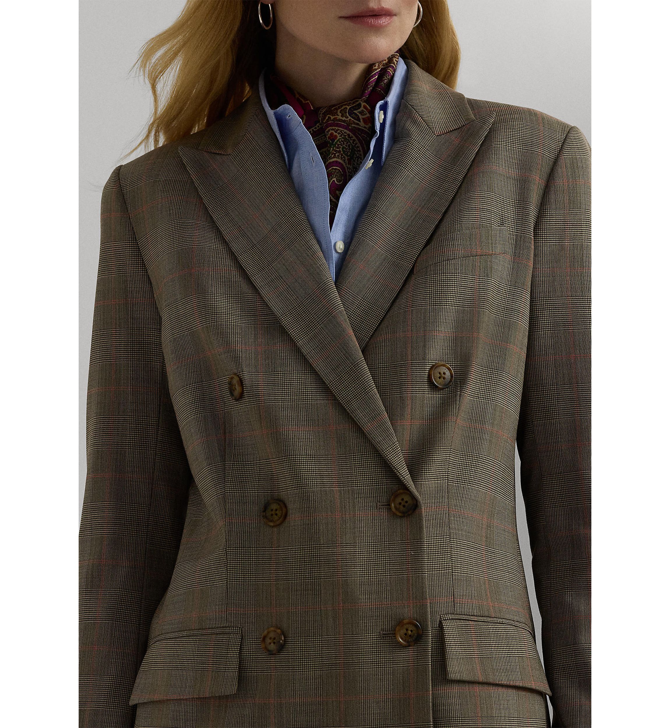 Glen Check Double Breasted Wool Blazer