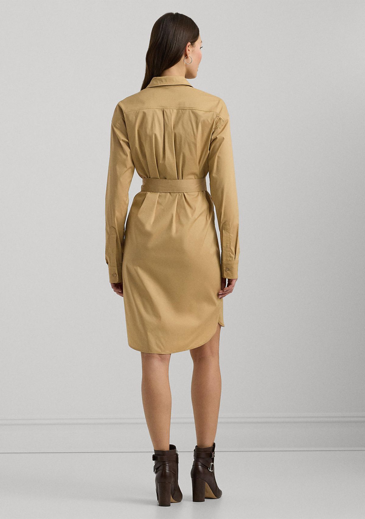 Belted Stretch Cotton Blend Shirtdress