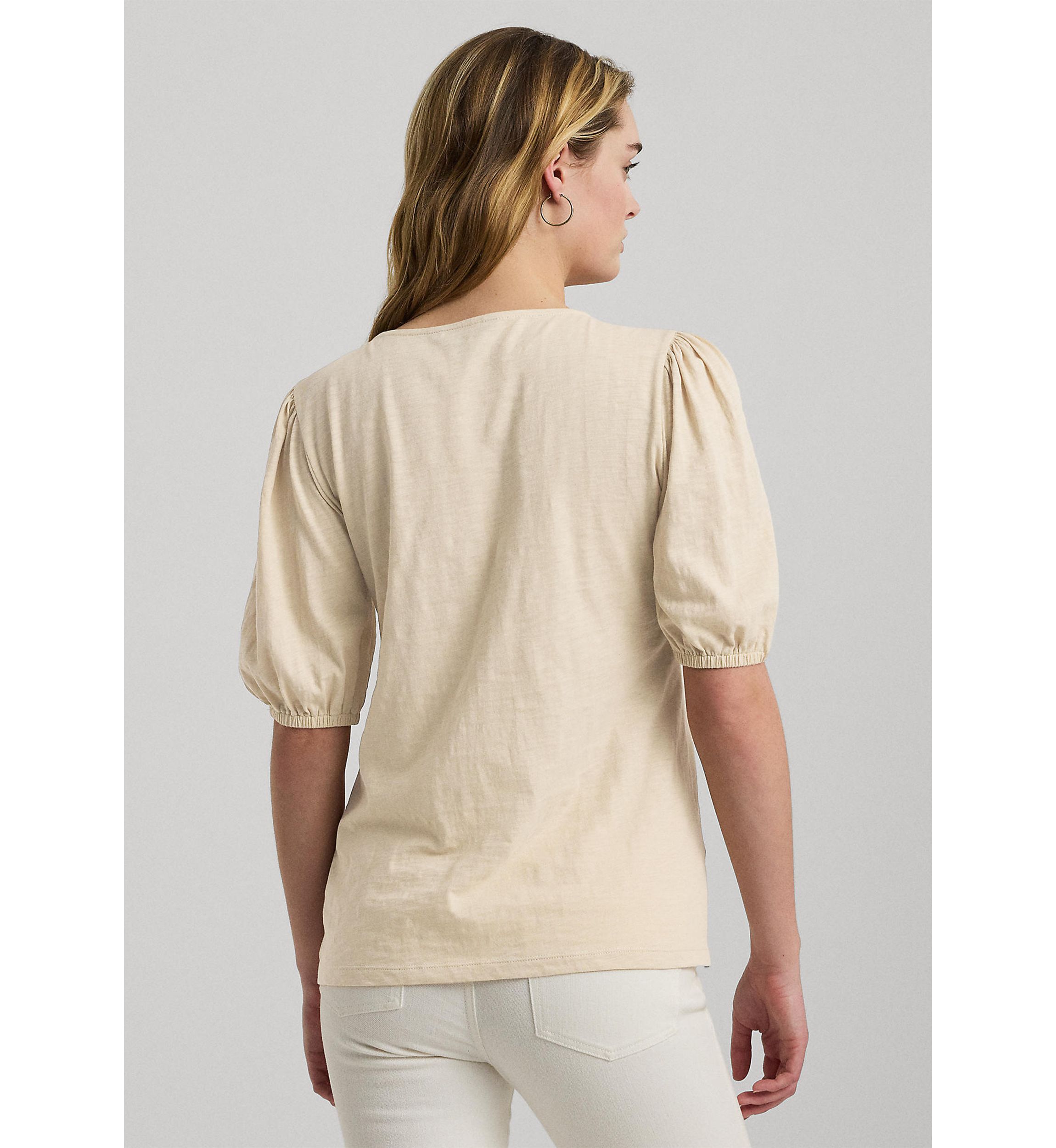 Embroidered Jersey Tie Neck Top