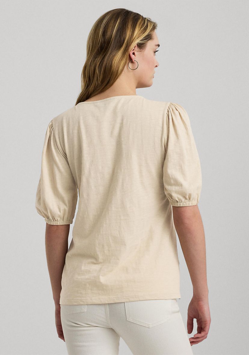 Embroidered Jersey Tie Neck Top