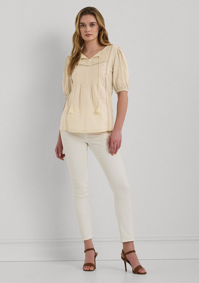 Embroidered Jersey Tie Neck Top