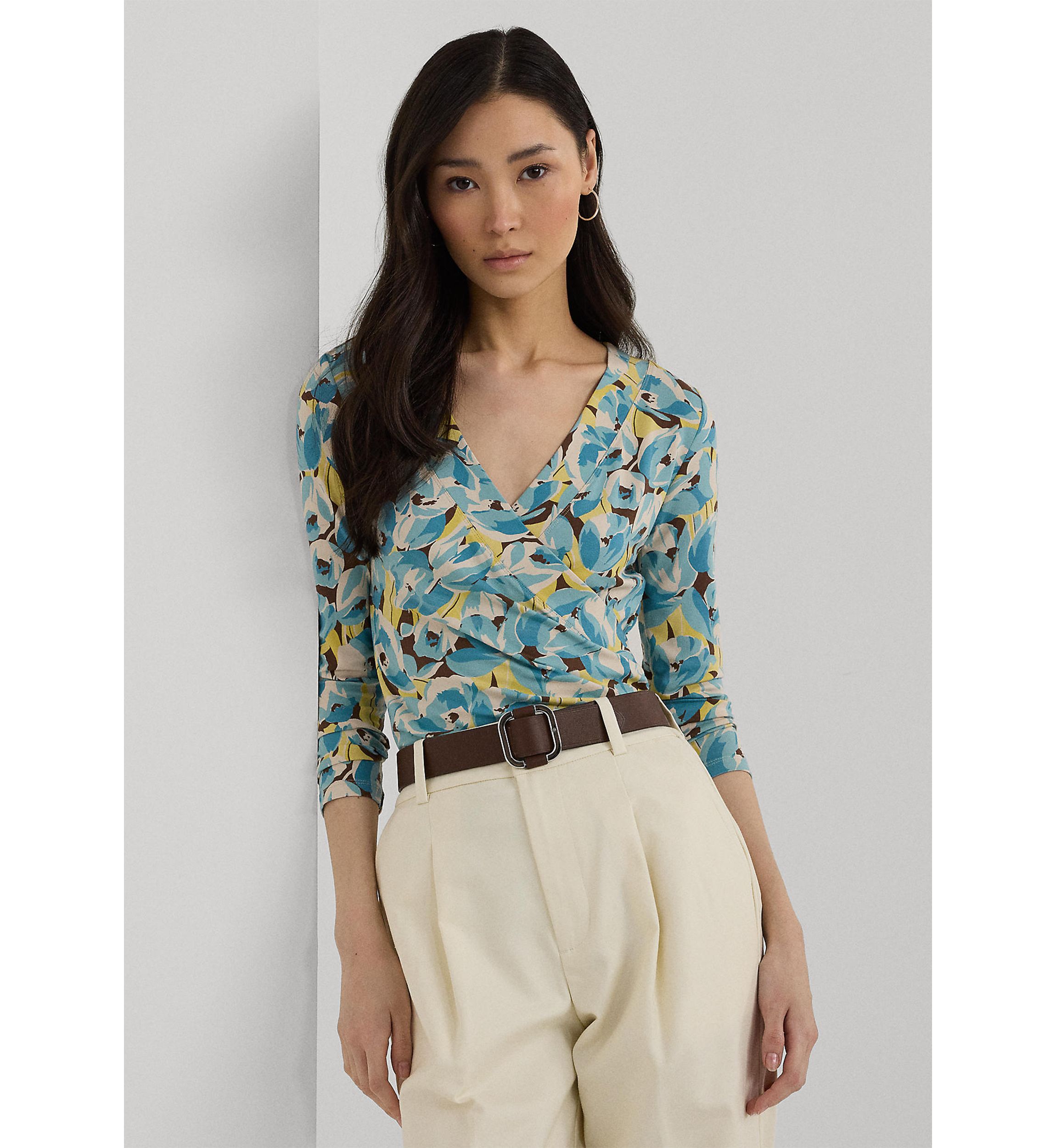 Floral Jersey Surplice Top