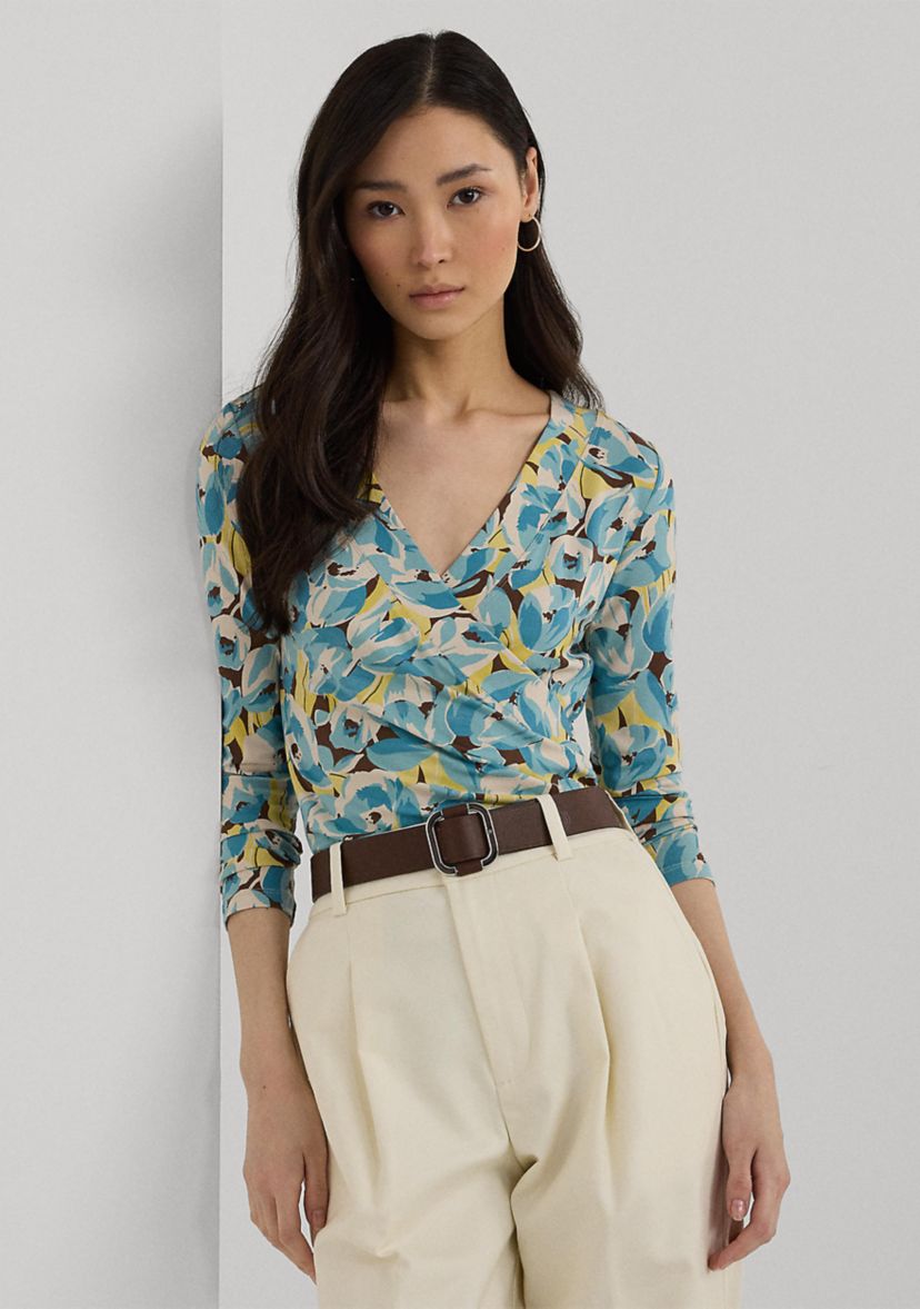 Floral Jersey Surplice Top