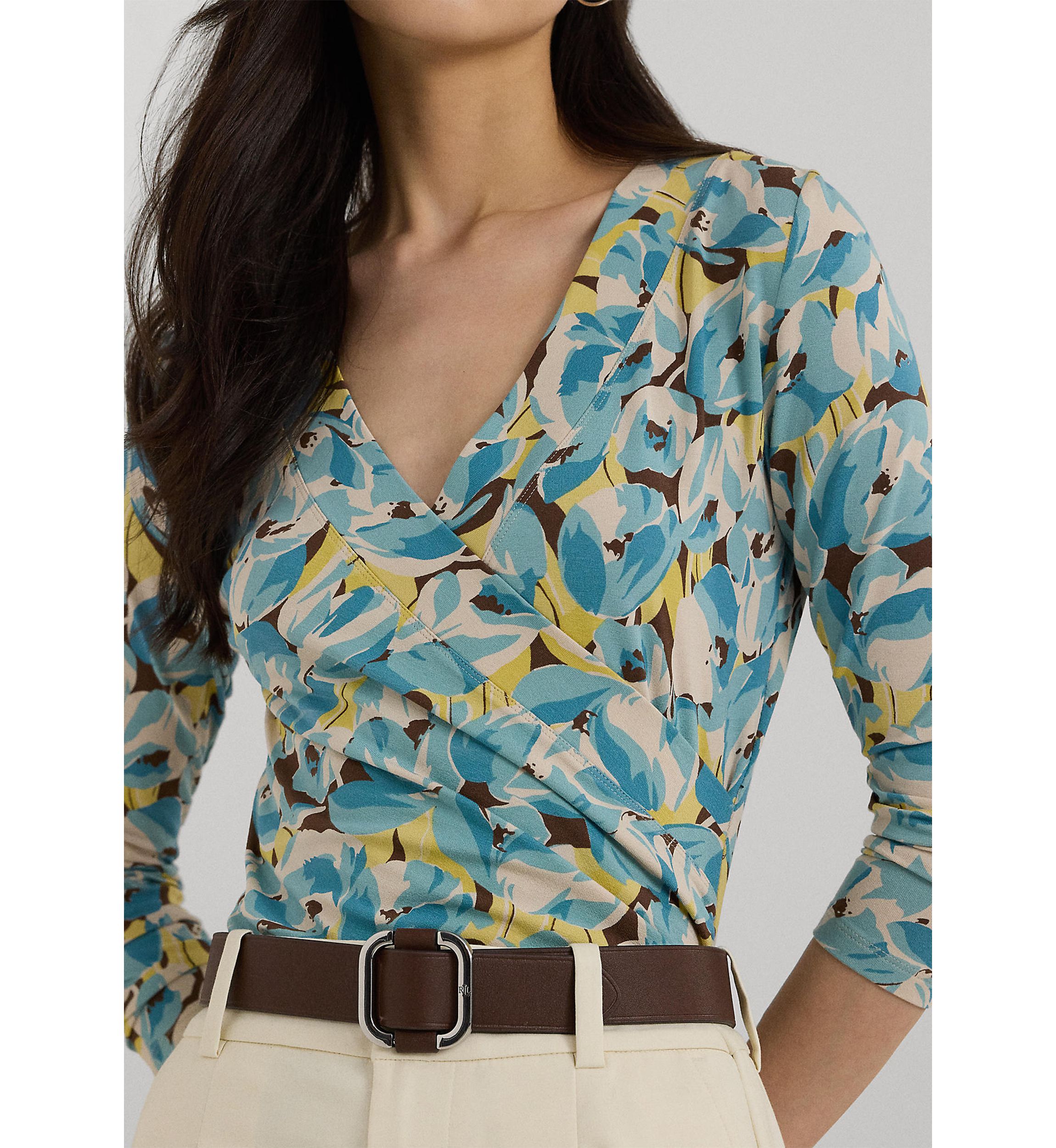 Floral Jersey Surplice Top