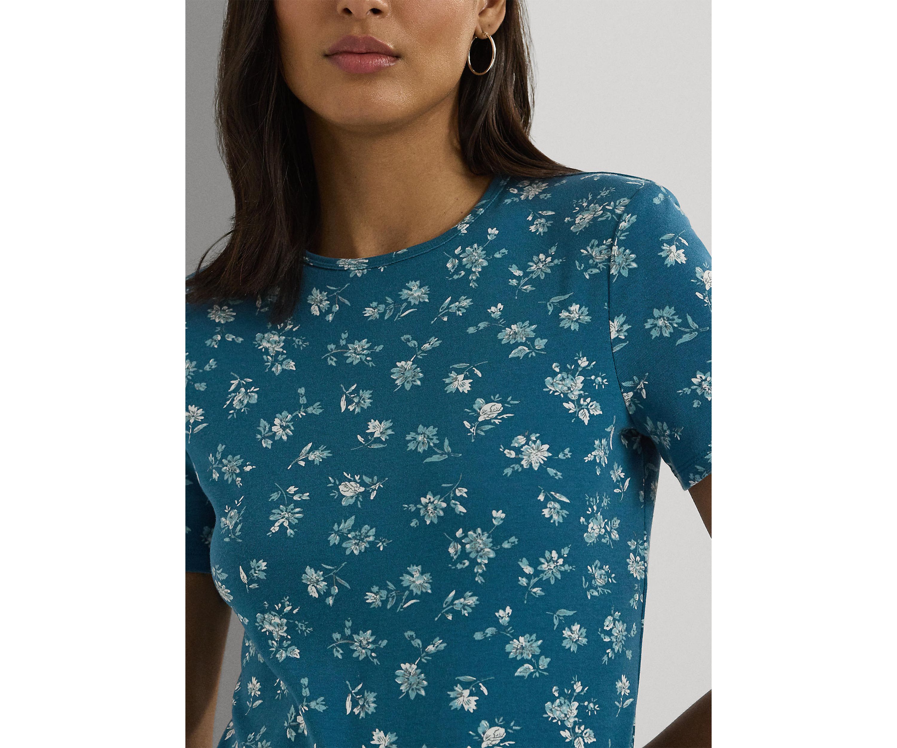 Floral Stretch Cotton Crew Neck T-Shirt