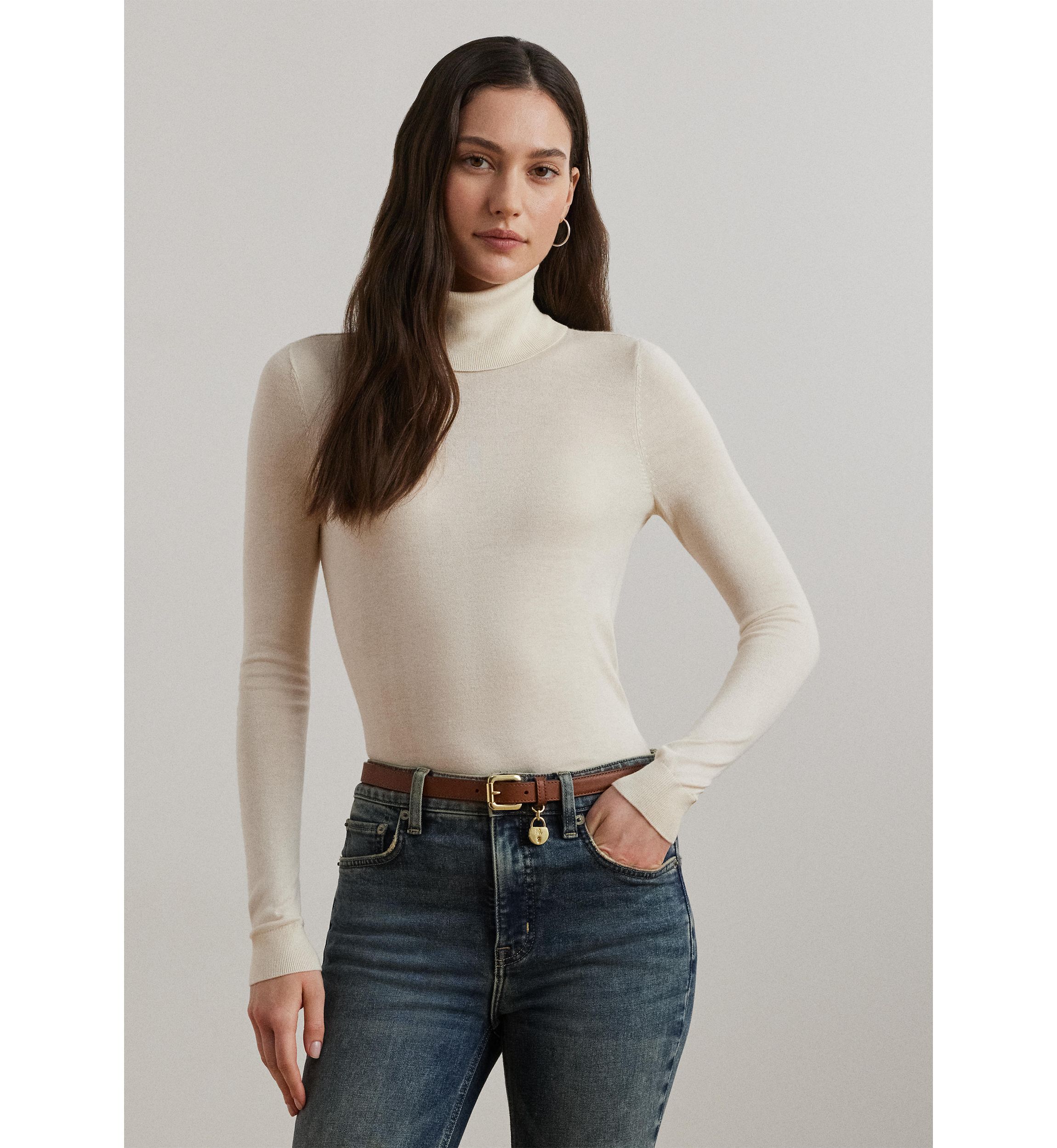 Womens Silk-Blend Turtleneck Sweater
