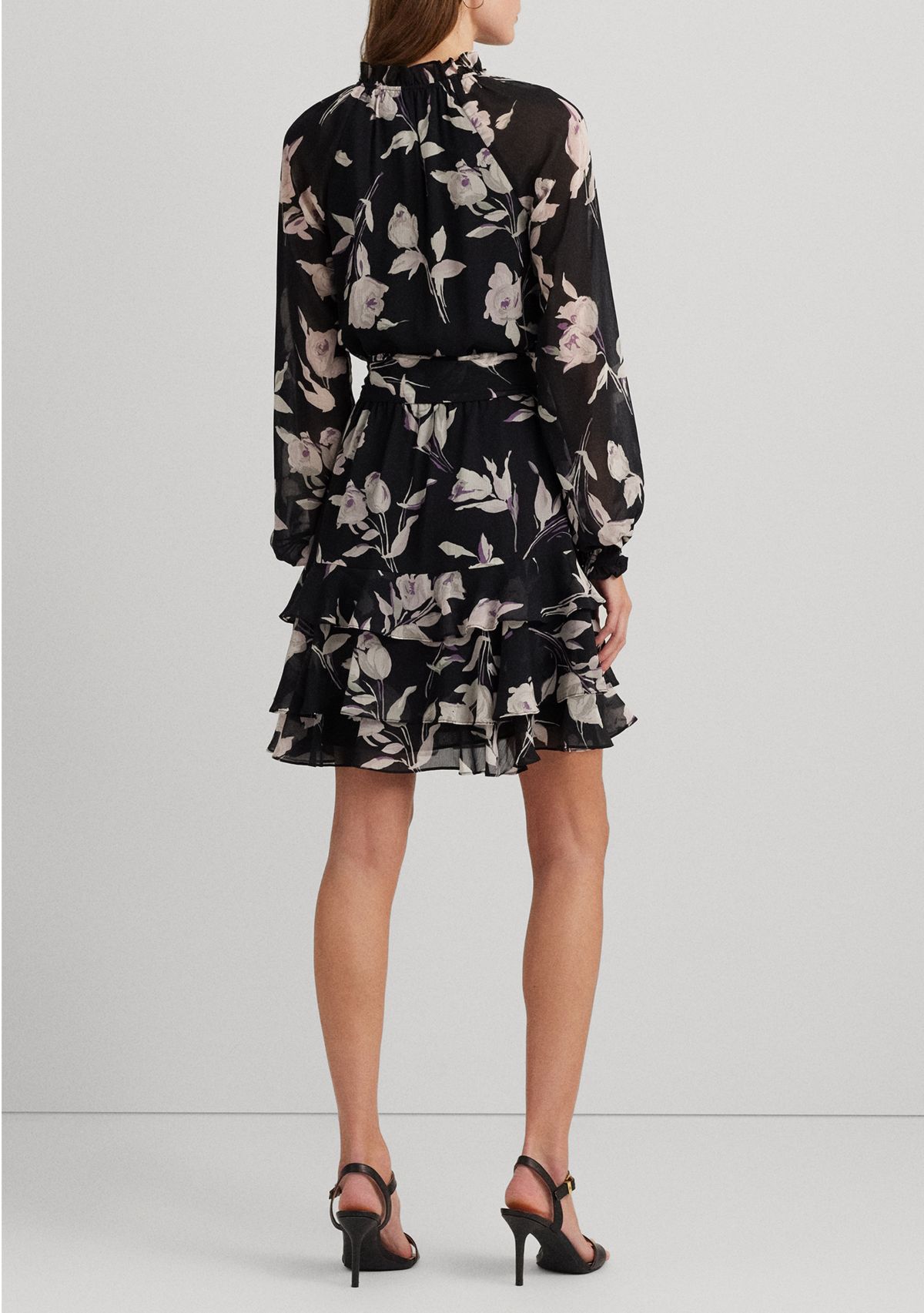 Floral Belted Crinkle Georgette Dress