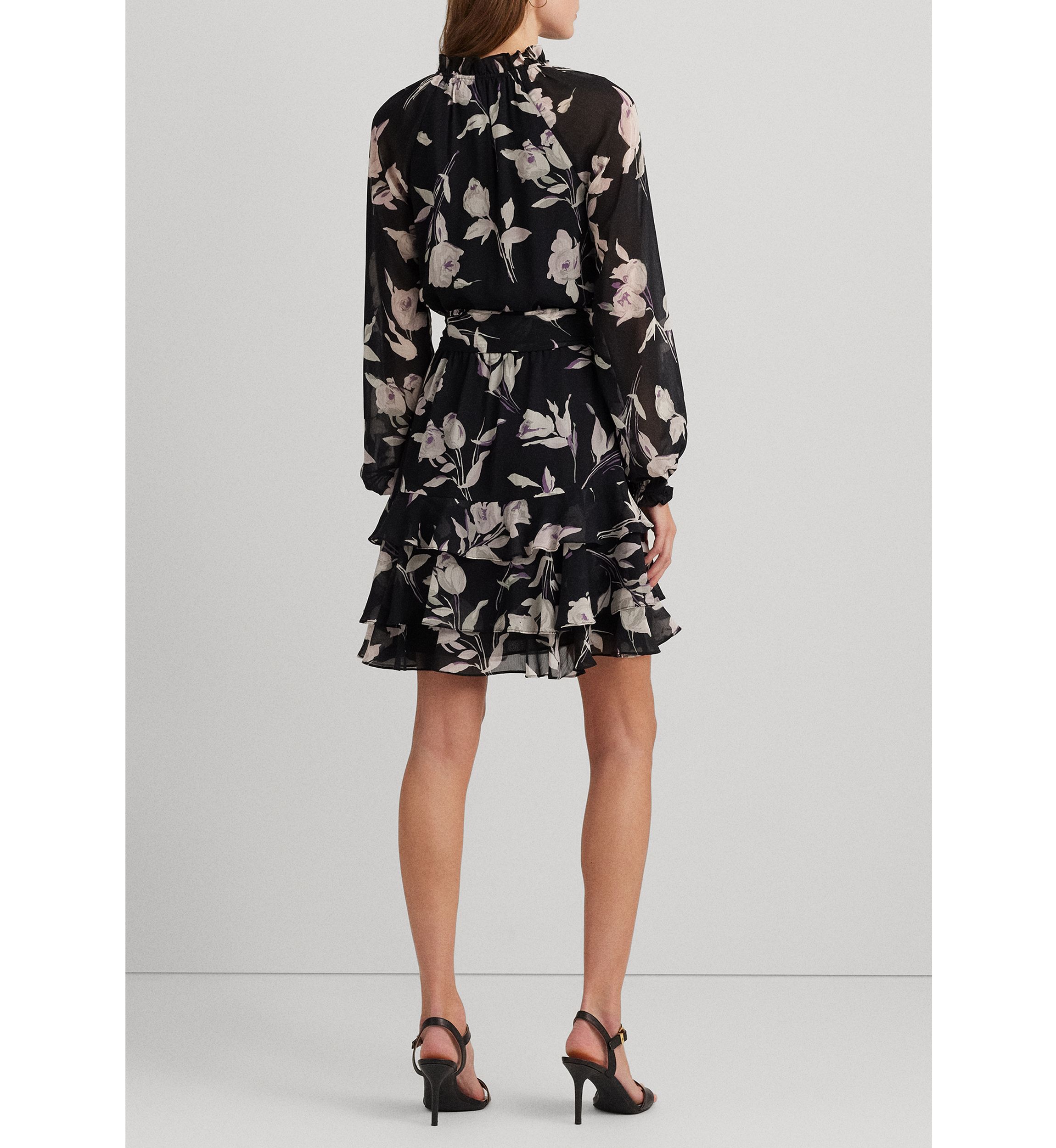 Floral Belted Crinkle Georgette Dress
