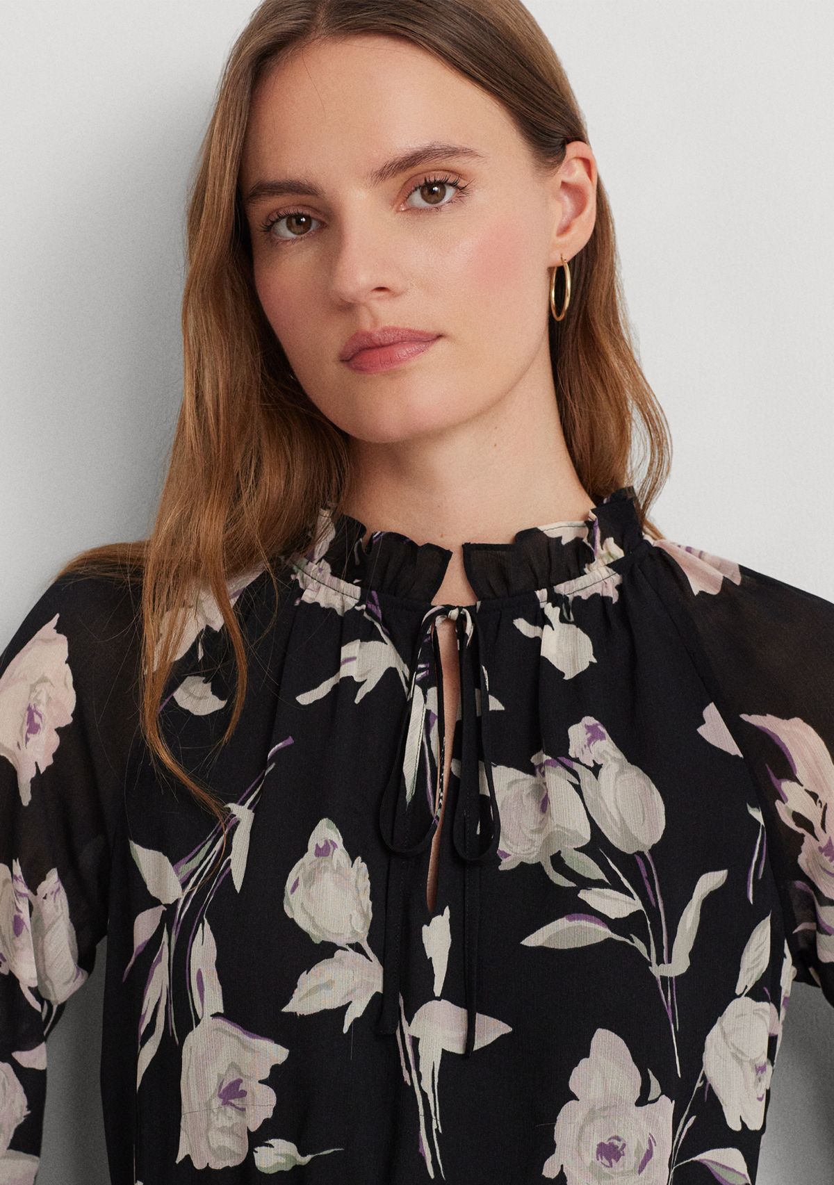 Floral Belted Crinkle Georgette Dress