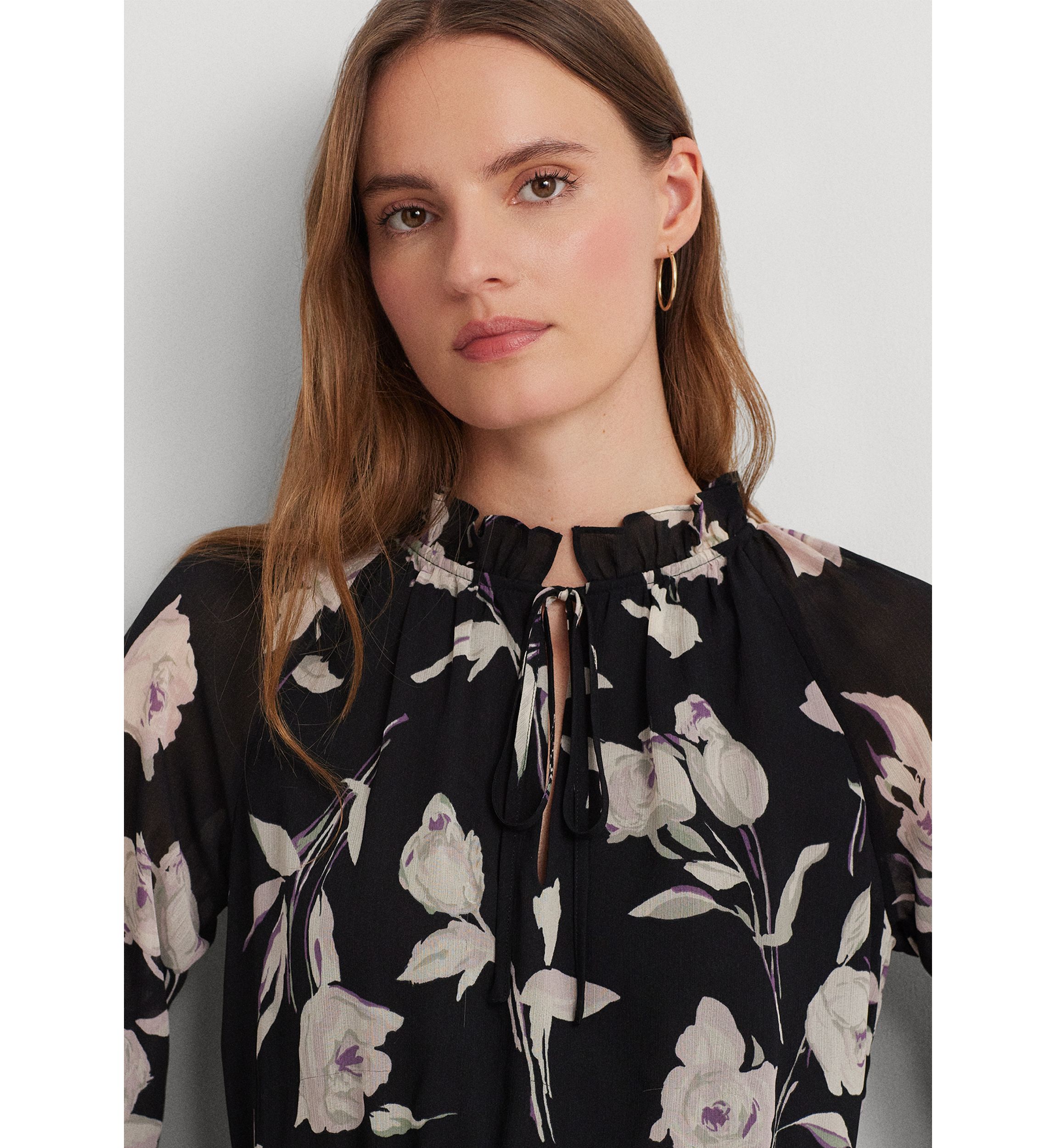 Floral Belted Crinkle Georgette Dress