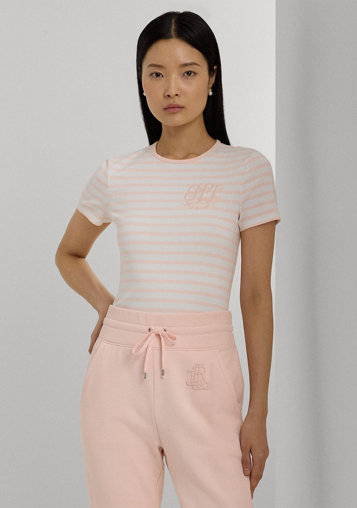 Striped Stretch Cotton Crew Neck T-Shirt