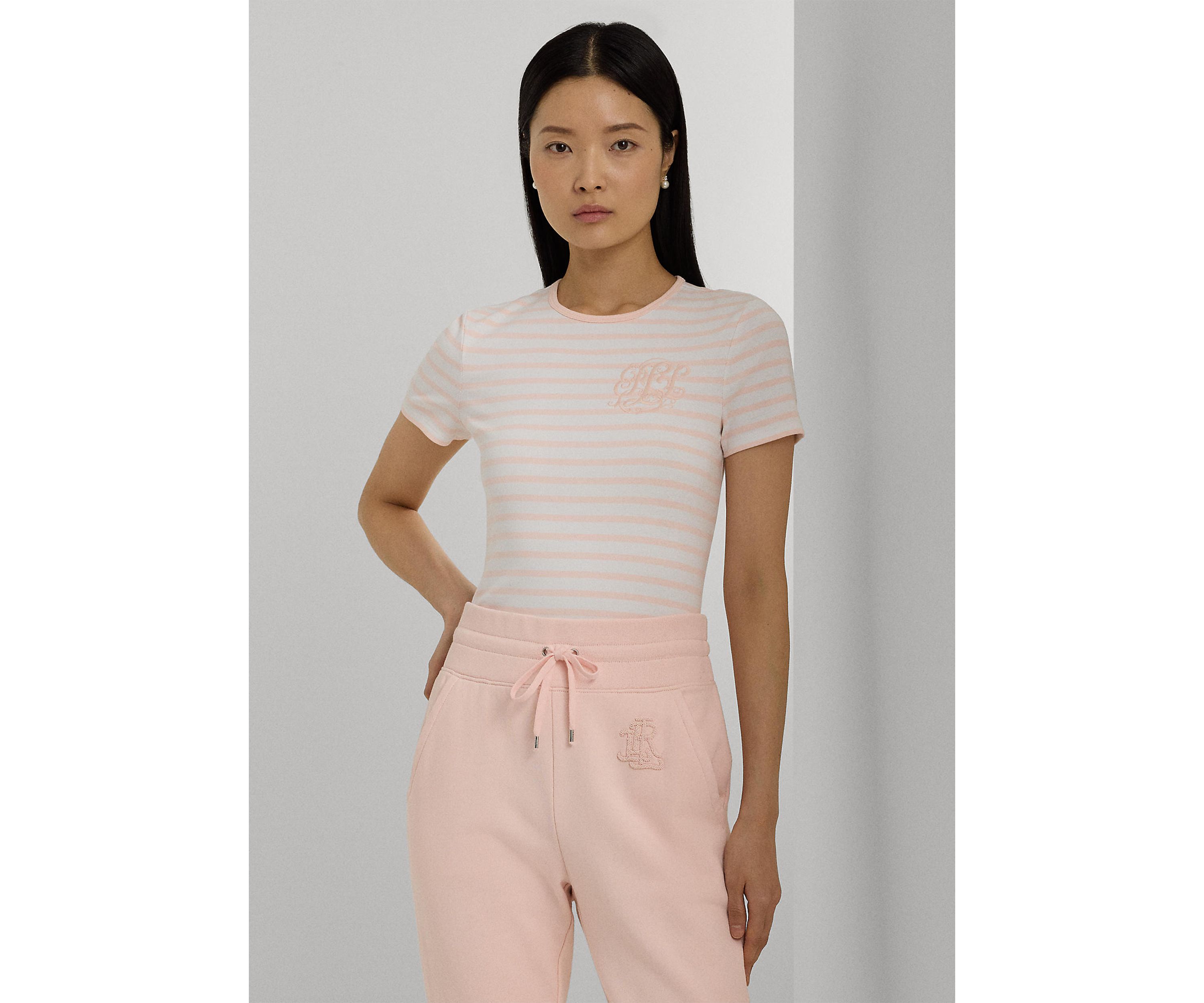 Striped Stretch Cotton Crew Neck T-Shirt