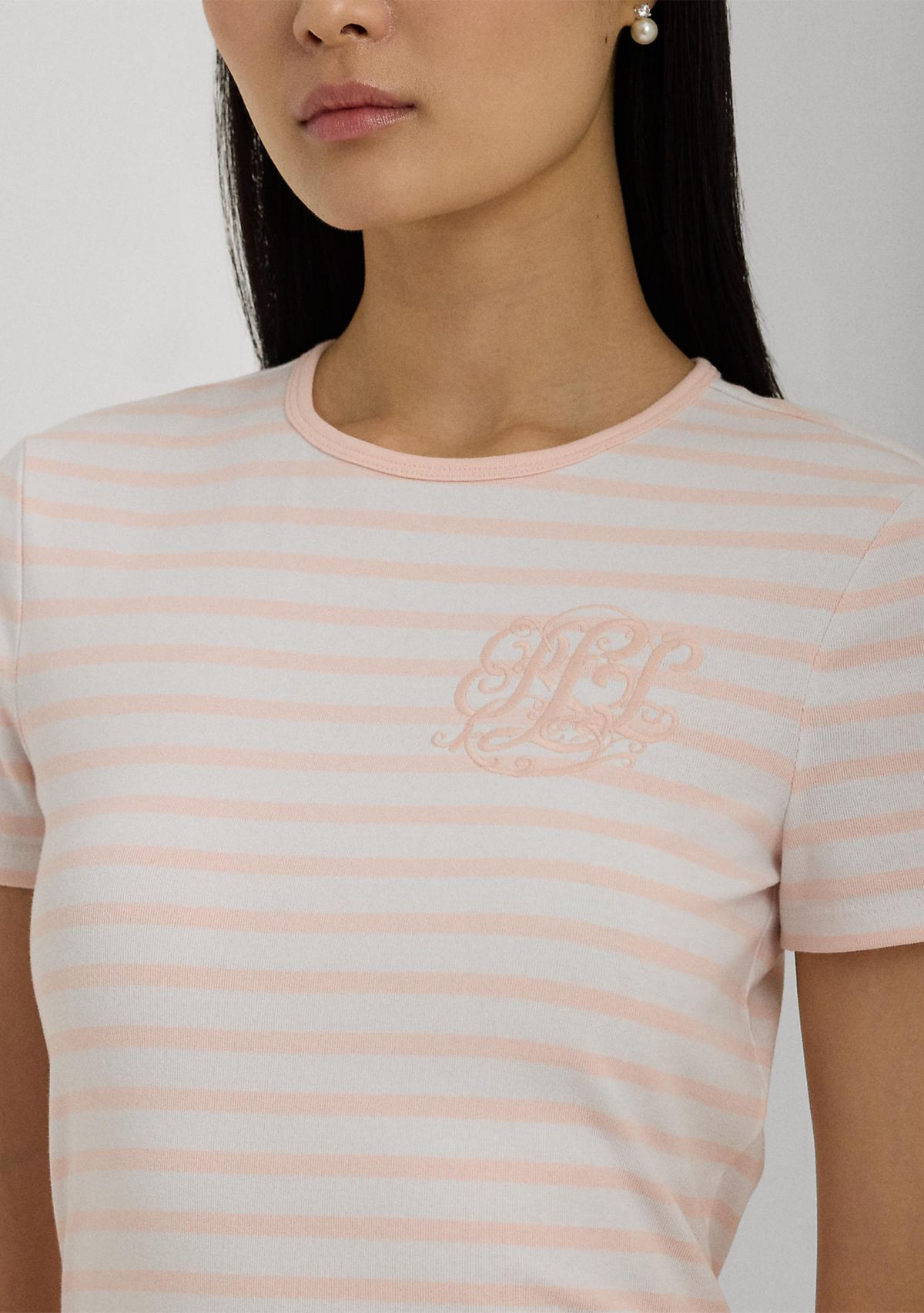 Striped Stretch Cotton Crew Neck T-Shirt