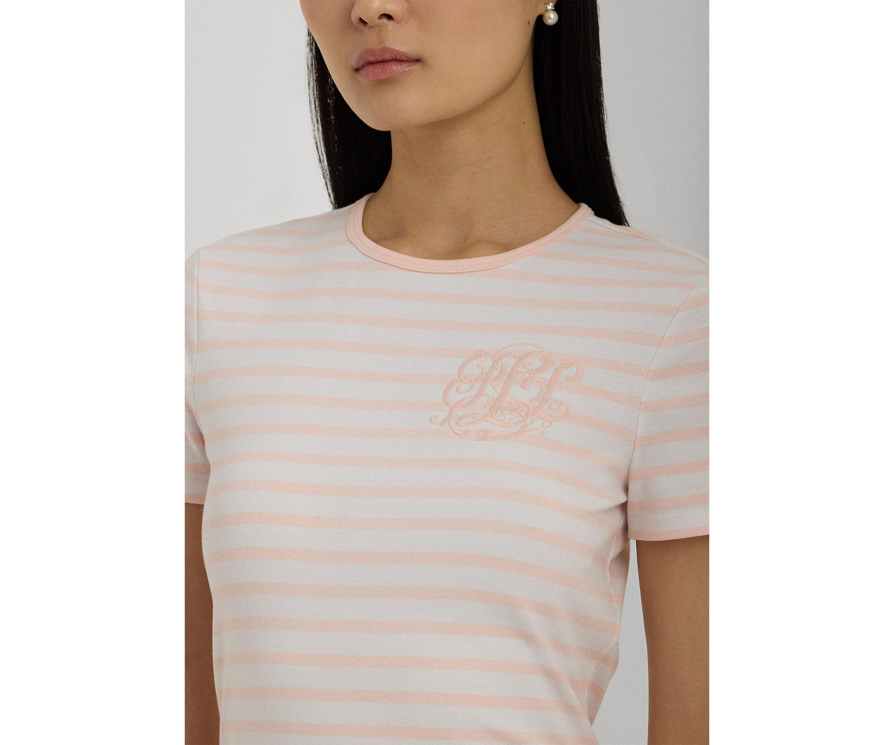 Striped Stretch Cotton Crew Neck T-Shirt