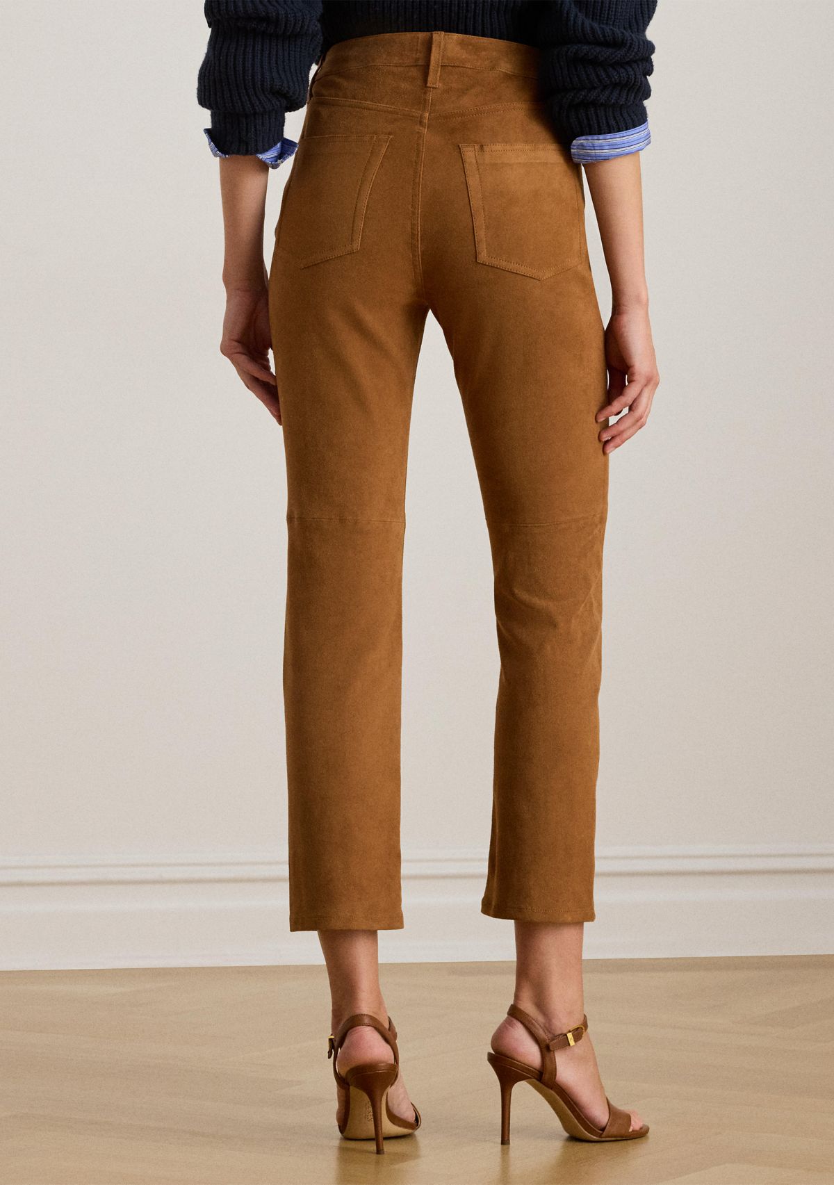 Womens High-Rise Goat-Suede Straight Ankle Pants