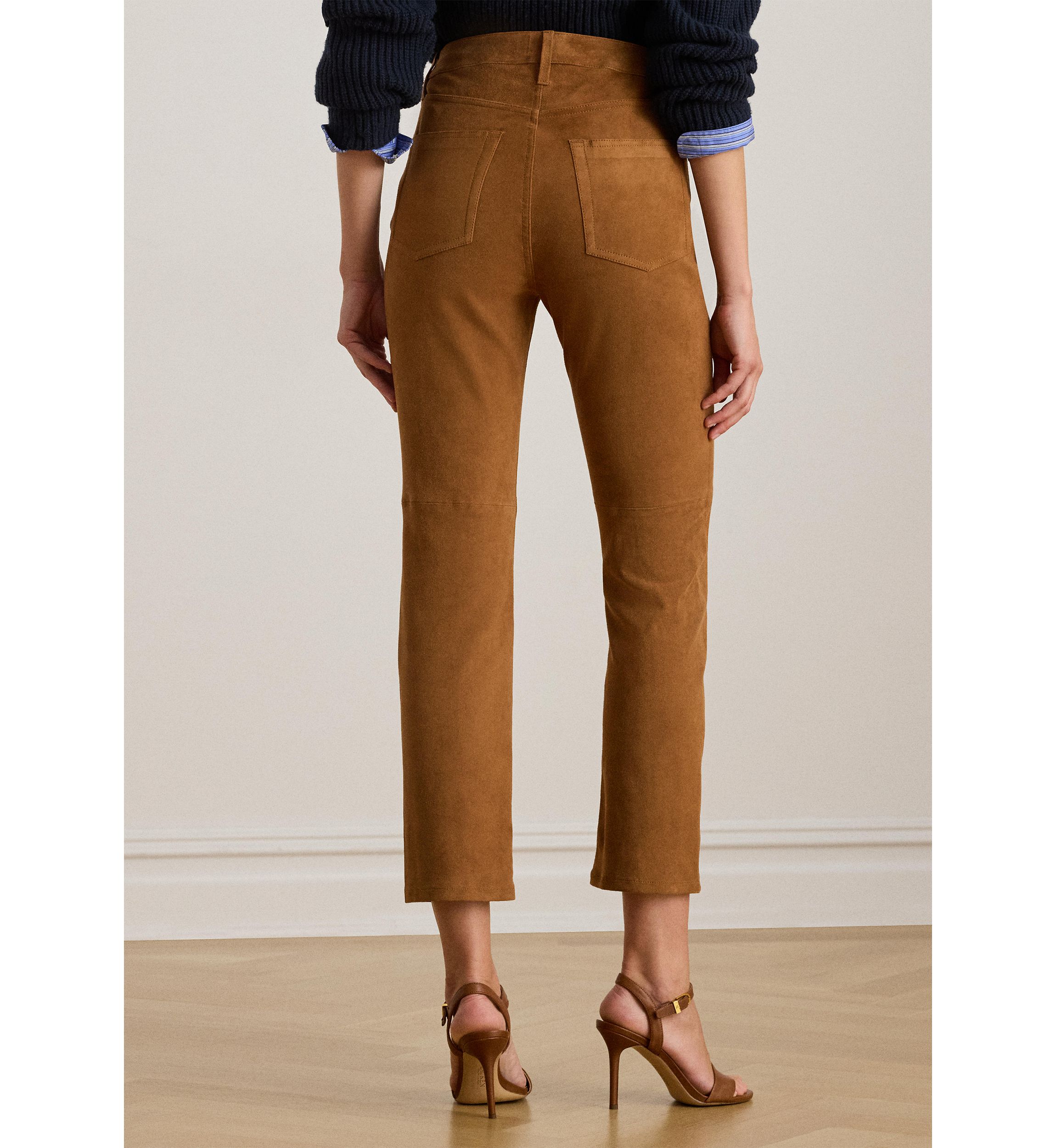 Womens High-Rise Goat-Suede Straight Ankle Pants