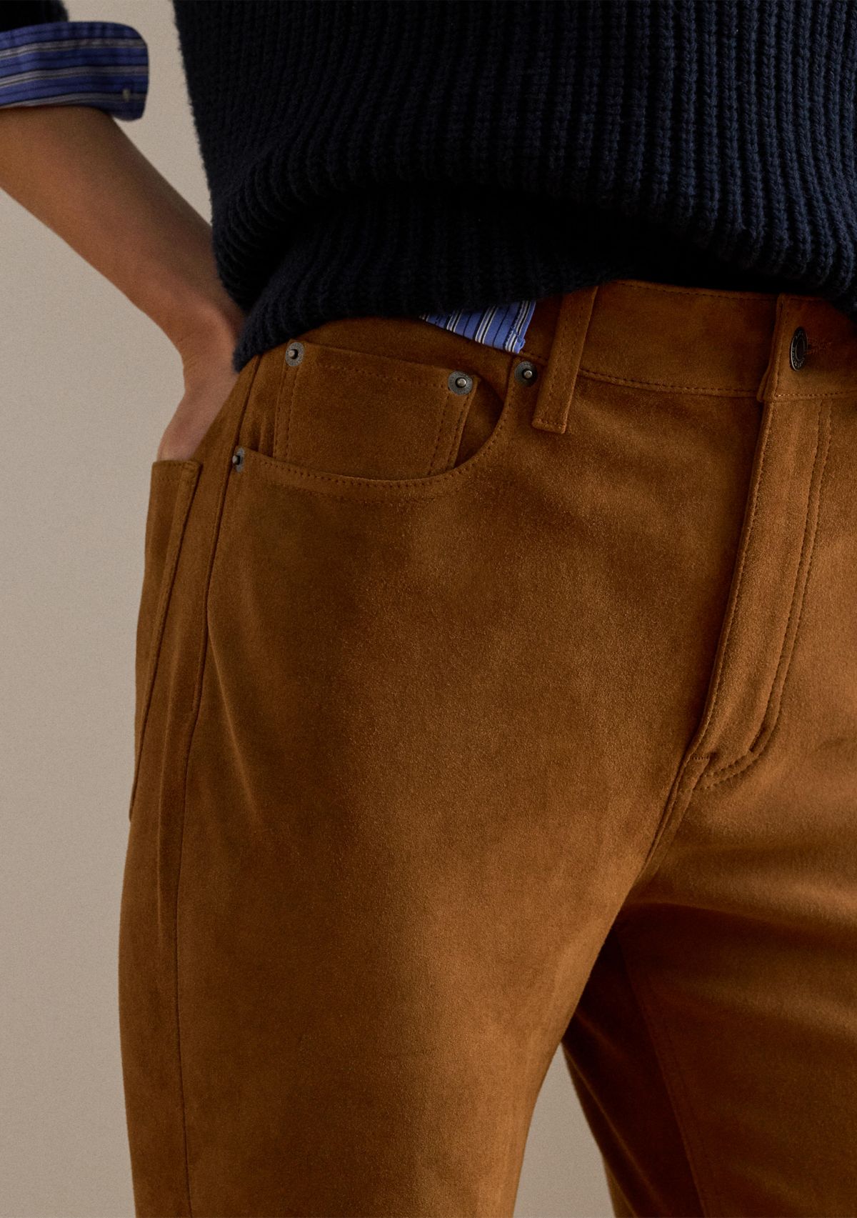 Womens High-Rise Goat-Suede Straight Ankle Pants