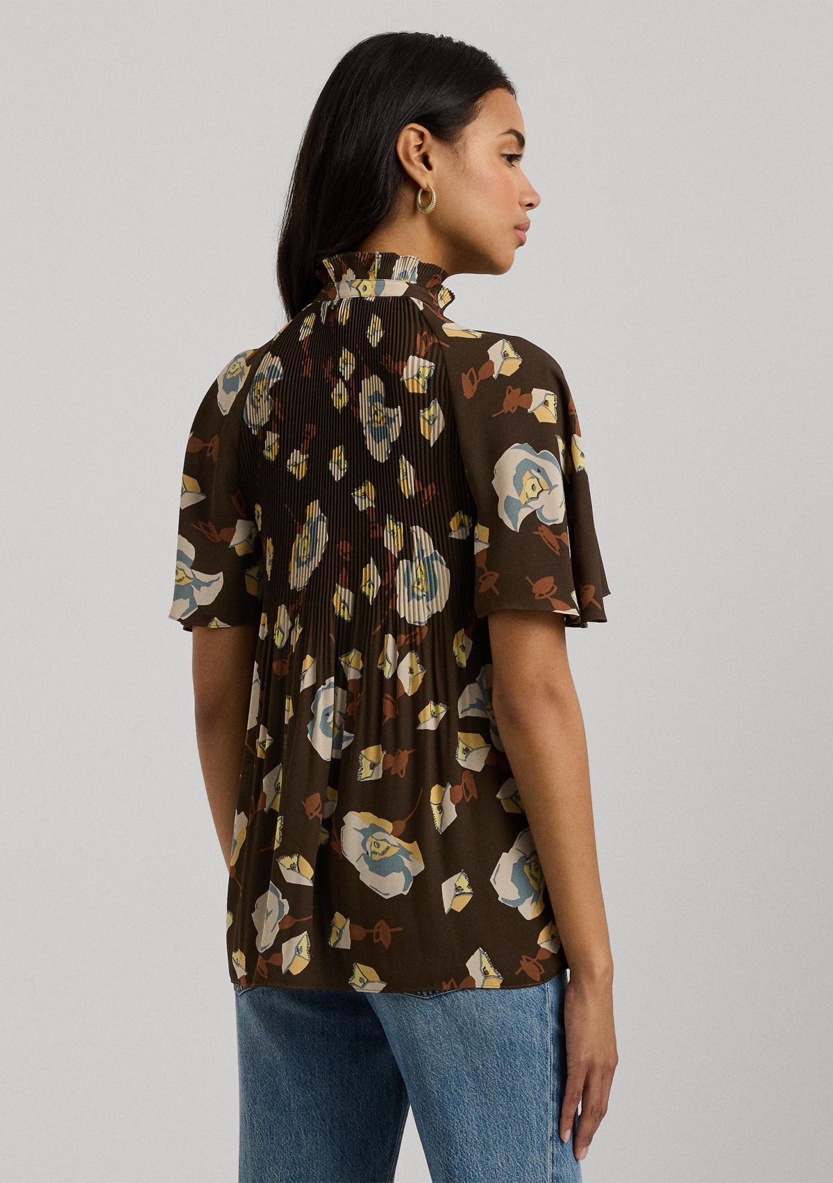 Womens Floral Pleated Georgette Blouse