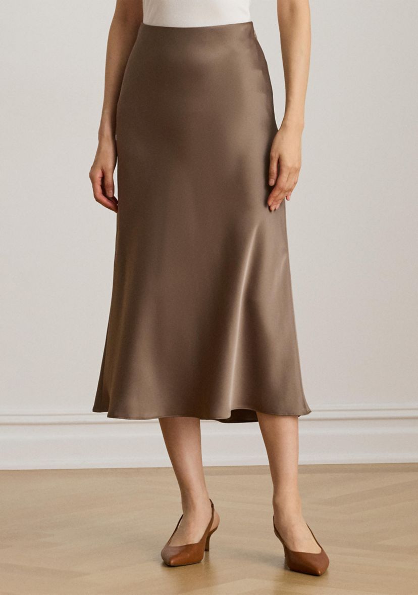Womens Satin Charmeuse Midi Skirt