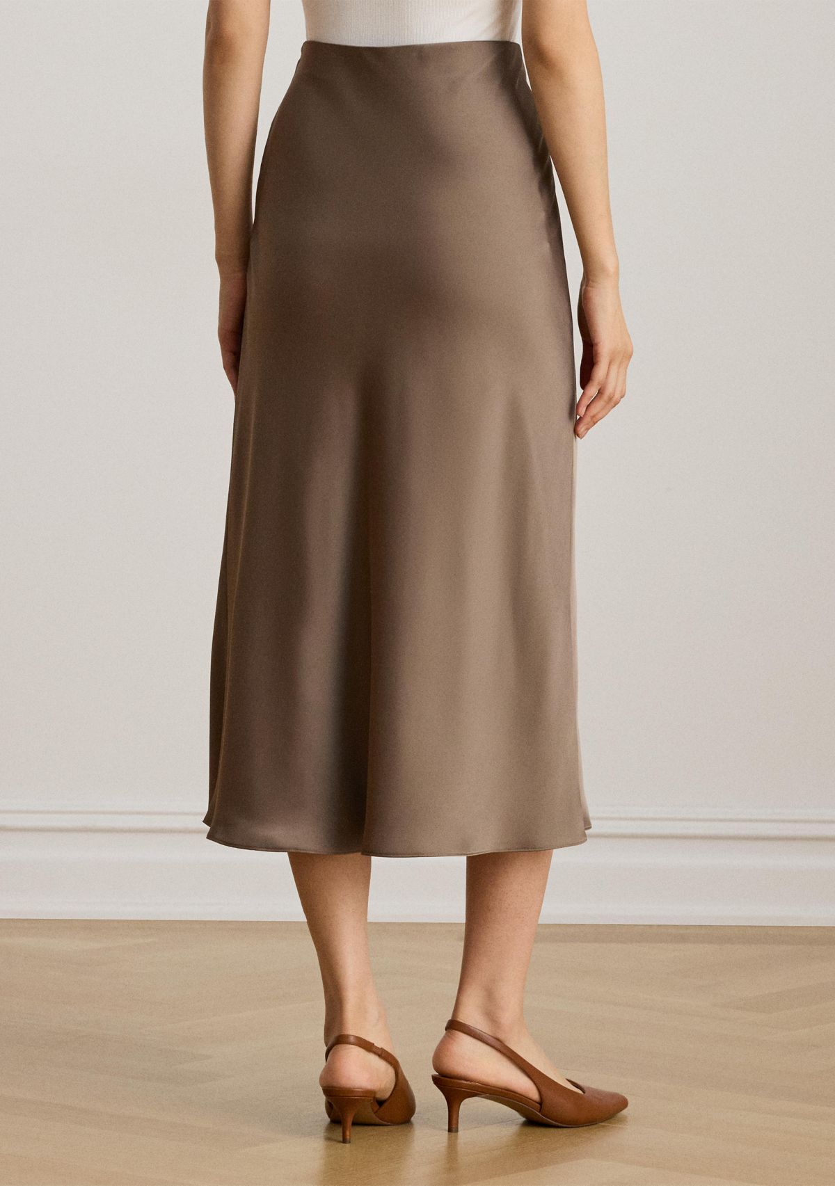 Womens Satin Charmeuse Midi Skirt