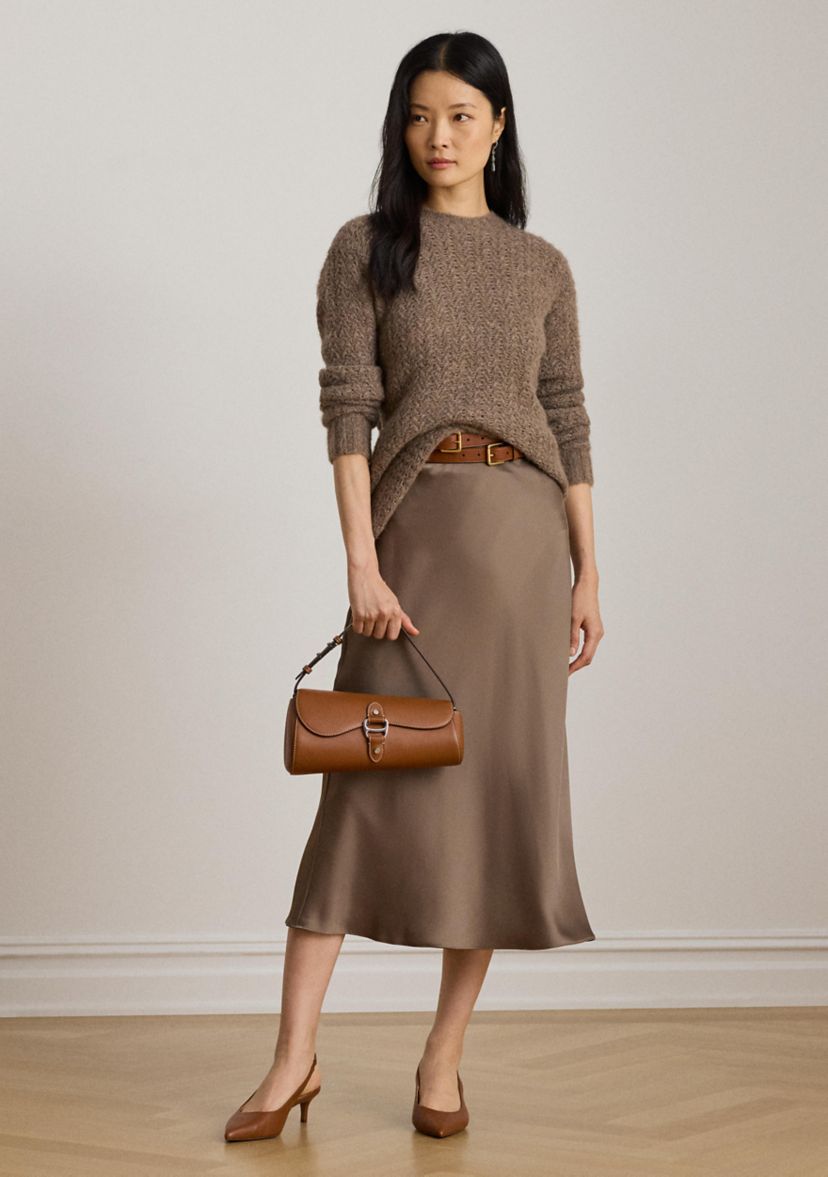 Womens Satin Charmeuse Midi Skirt