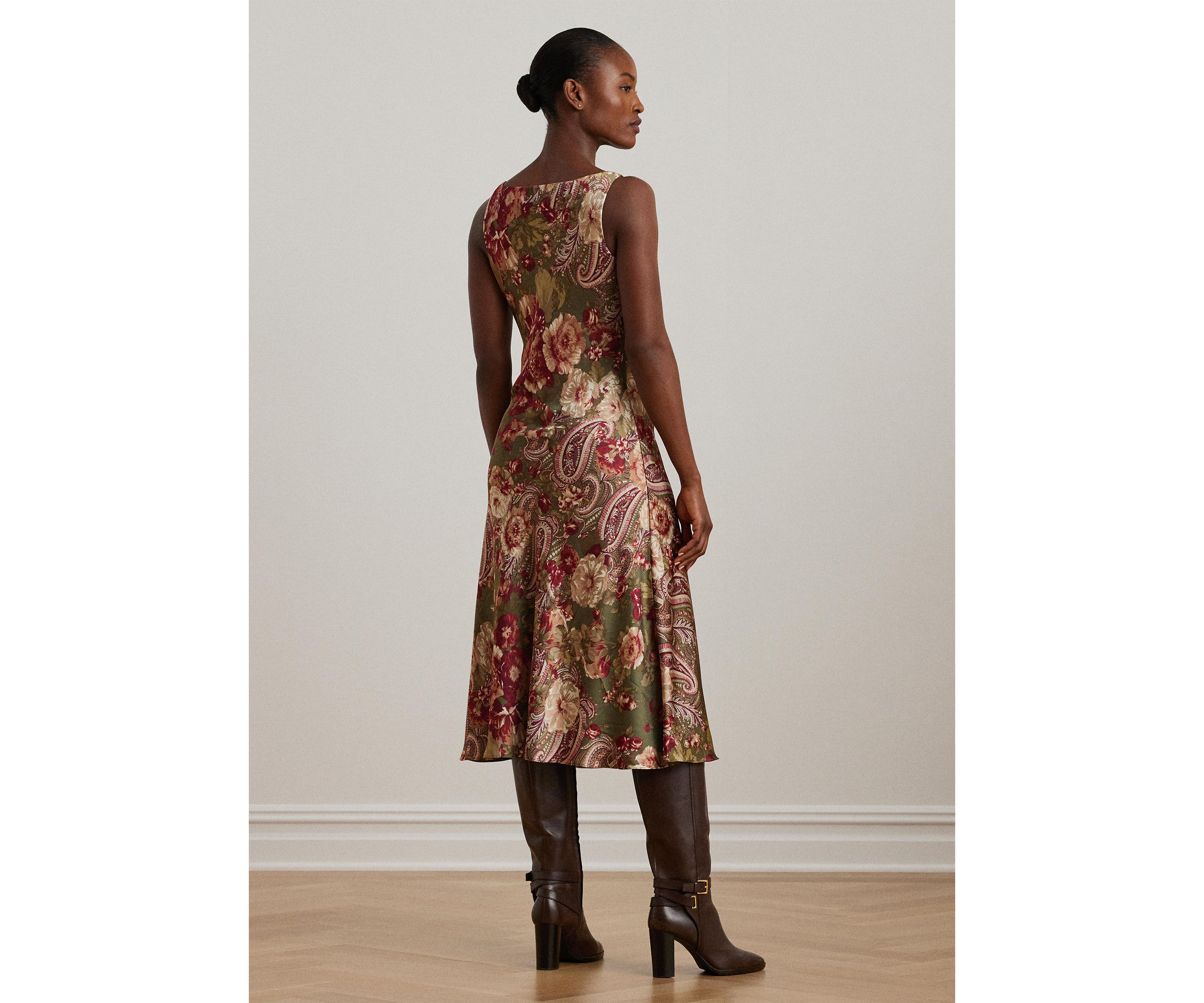 Floral Satin Charmeuse Sleeveless Dress