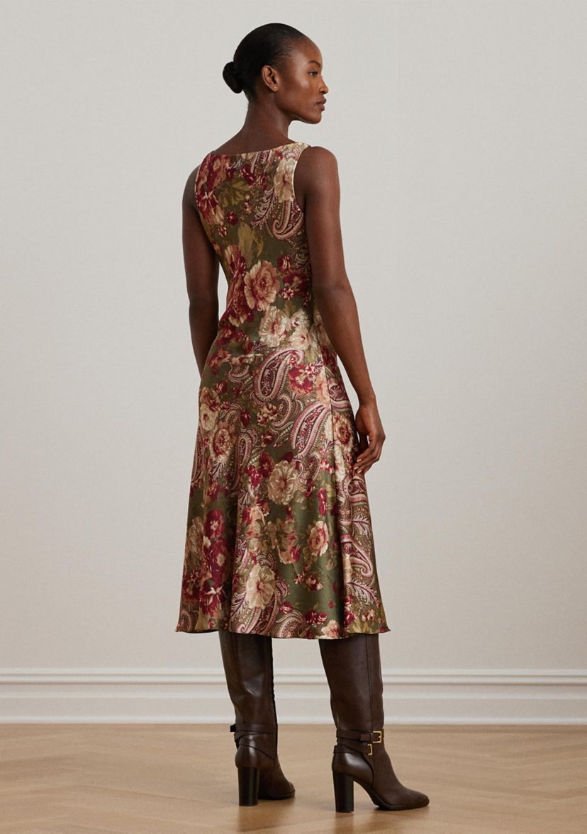 Floral Satin Charmeuse Sleeveless Dress
