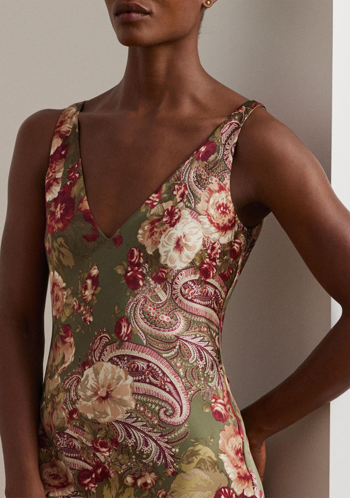 Floral Satin Charmeuse Sleeveless Dress