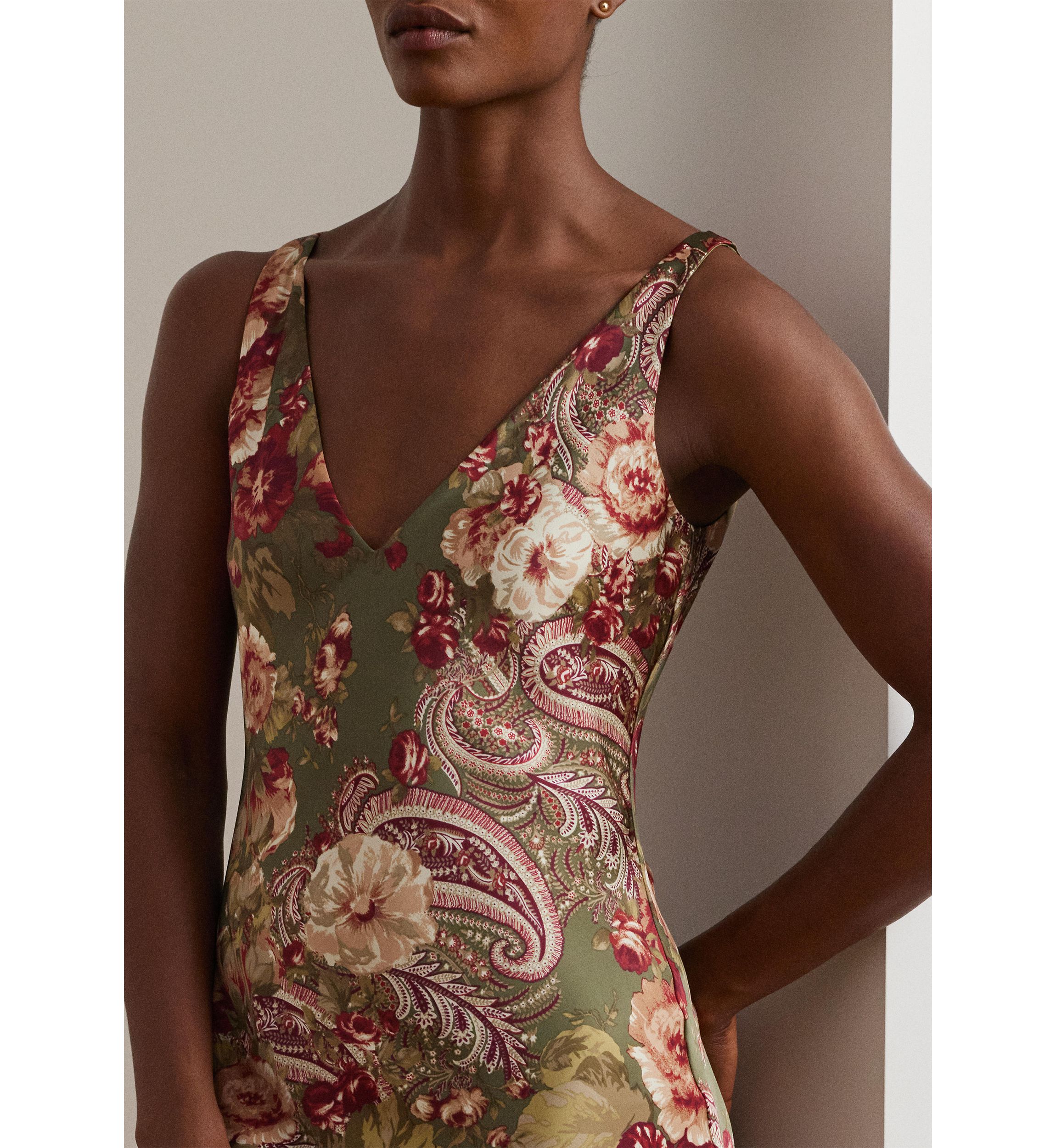 Floral Satin Charmeuse Sleeveless Dress
