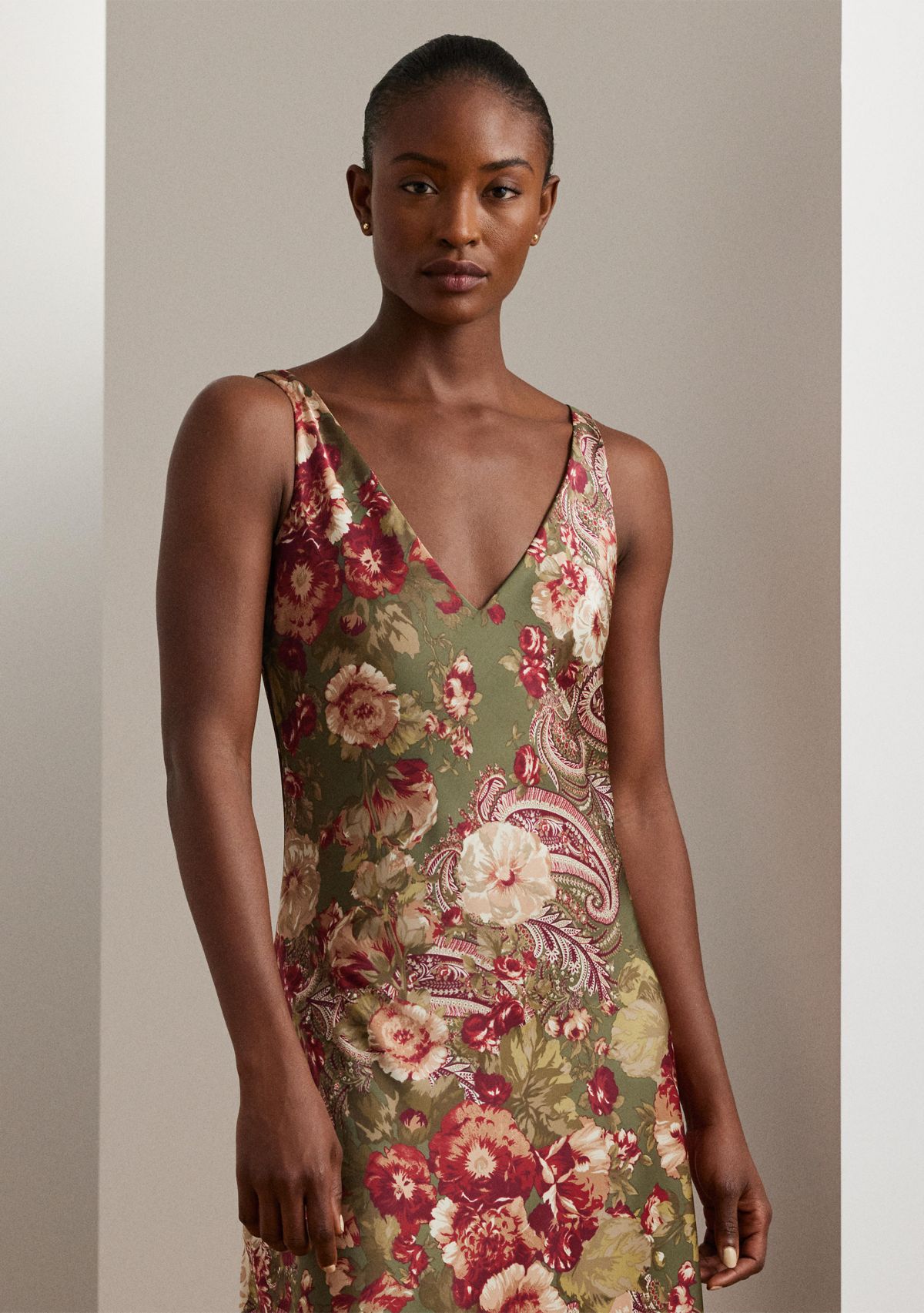 Floral Satin Charmeuse Sleeveless Dress