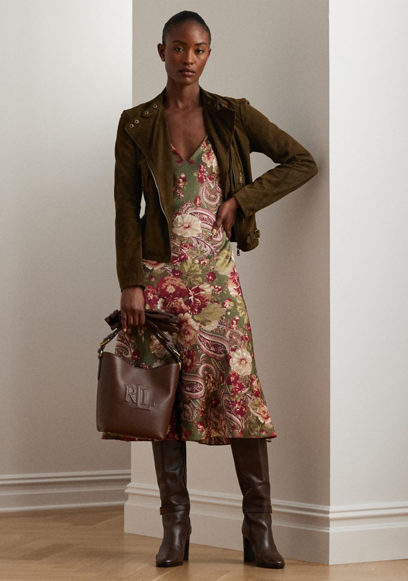 Floral Satin Charmeuse Sleeveless Dress
