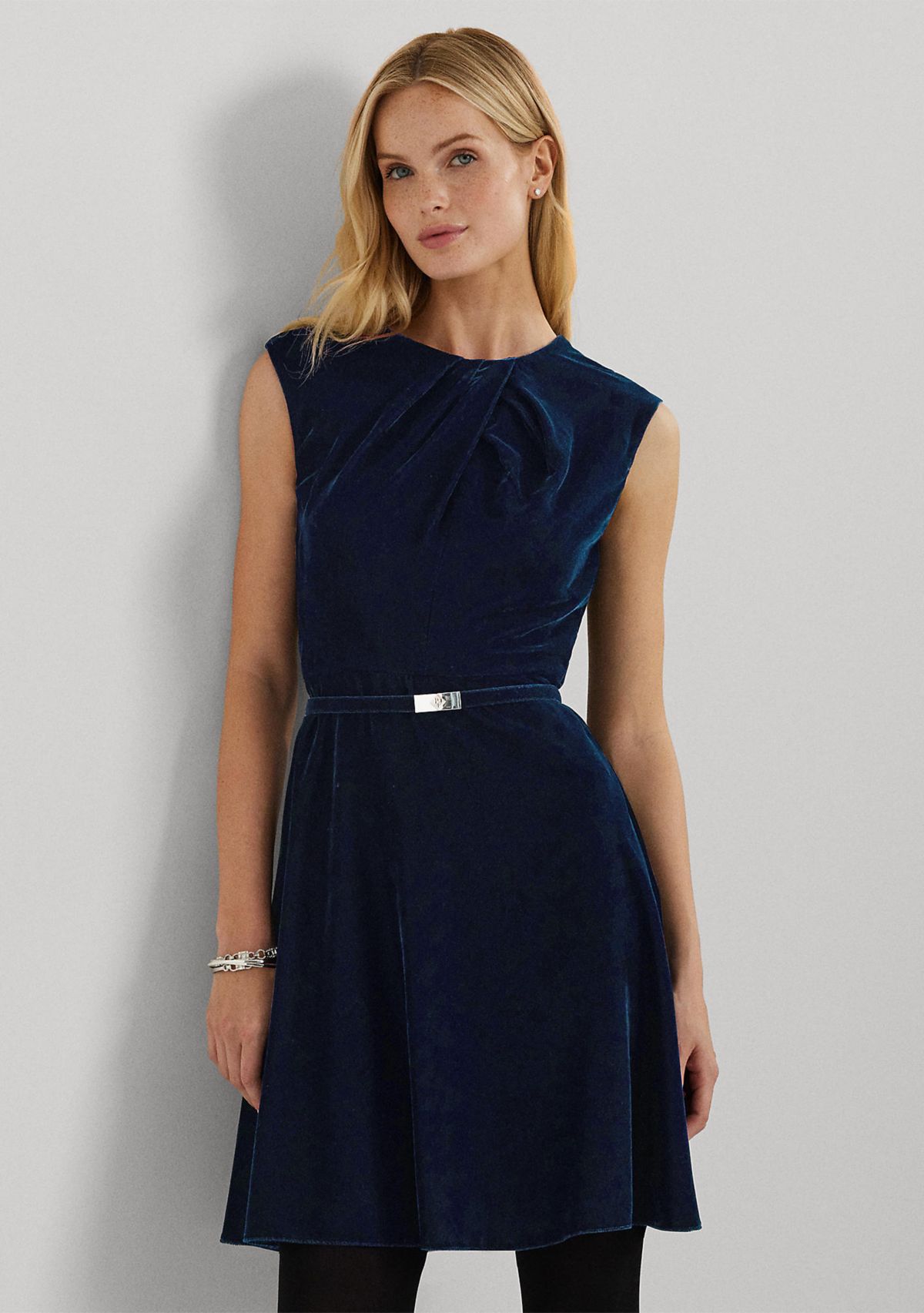 Belted Velvet Cap Sleeve Dress