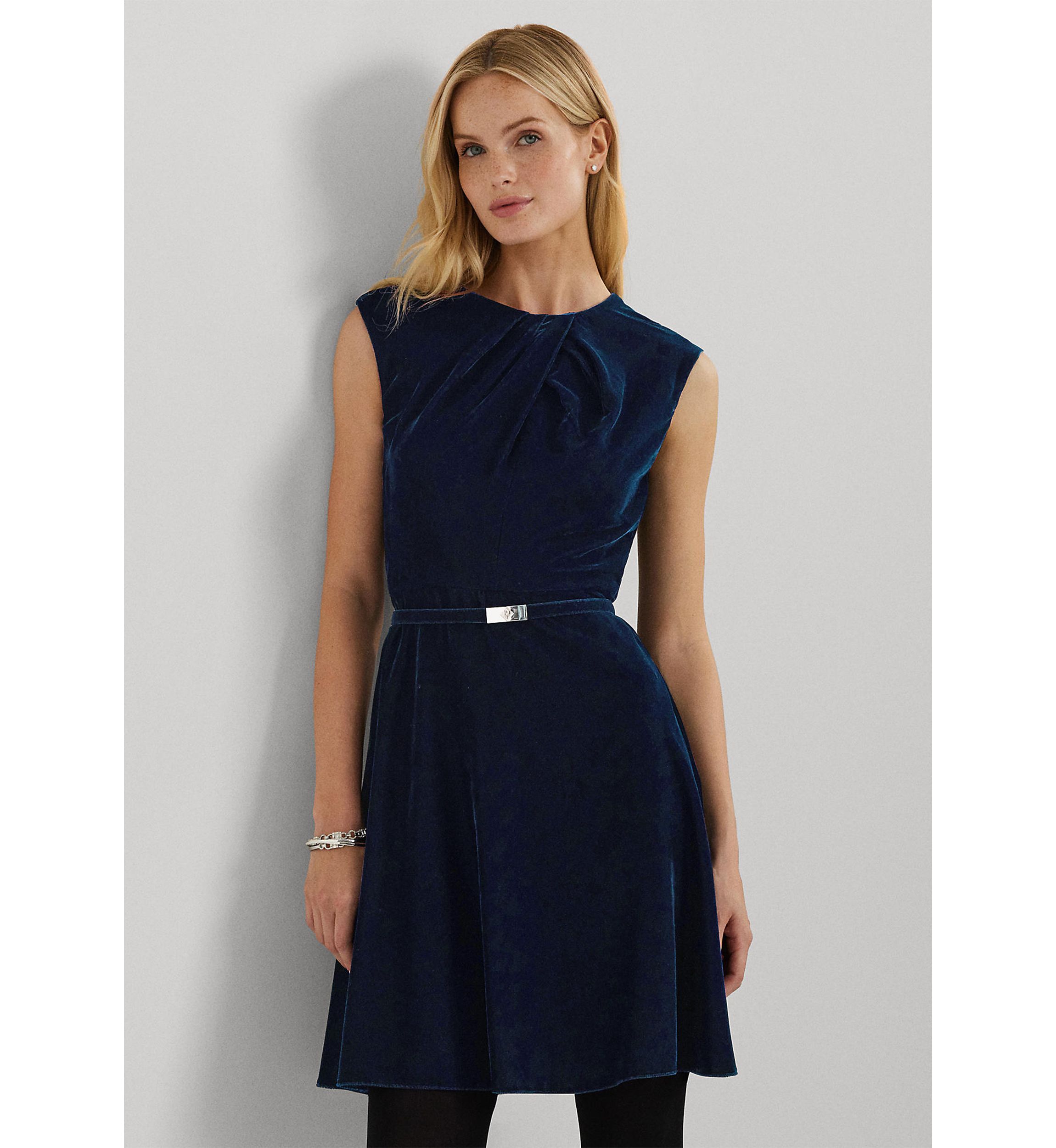 Belted Velvet Cap Sleeve Dress