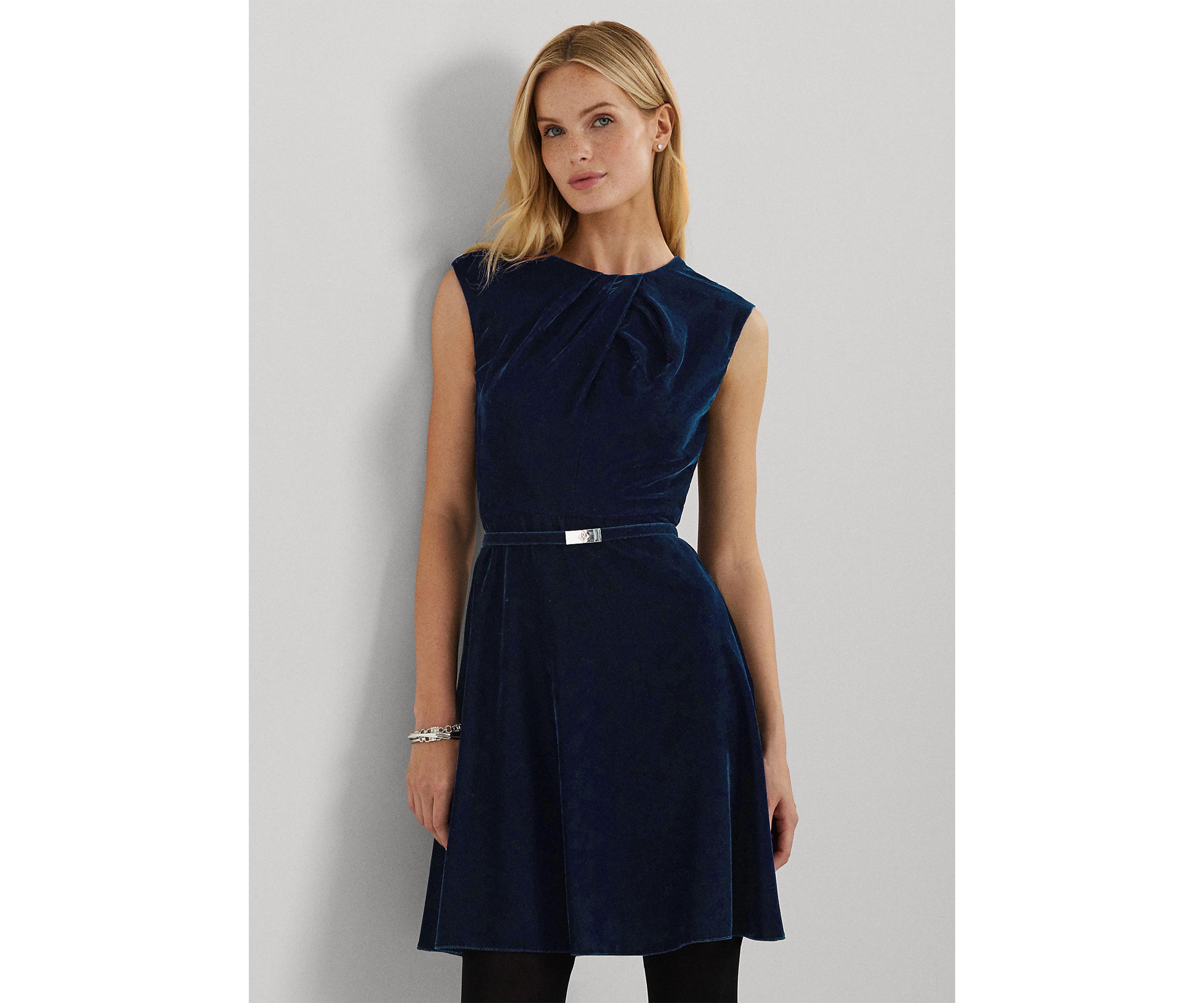 Belted Velvet Cap Sleeve Dress