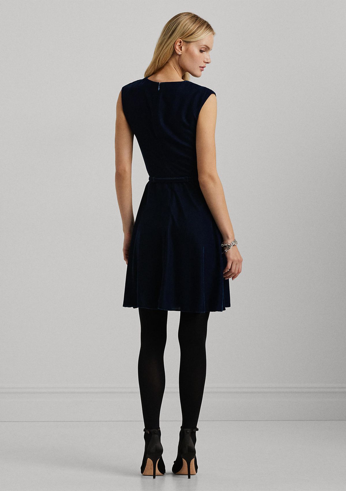 Belted Velvet Cap Sleeve Dress