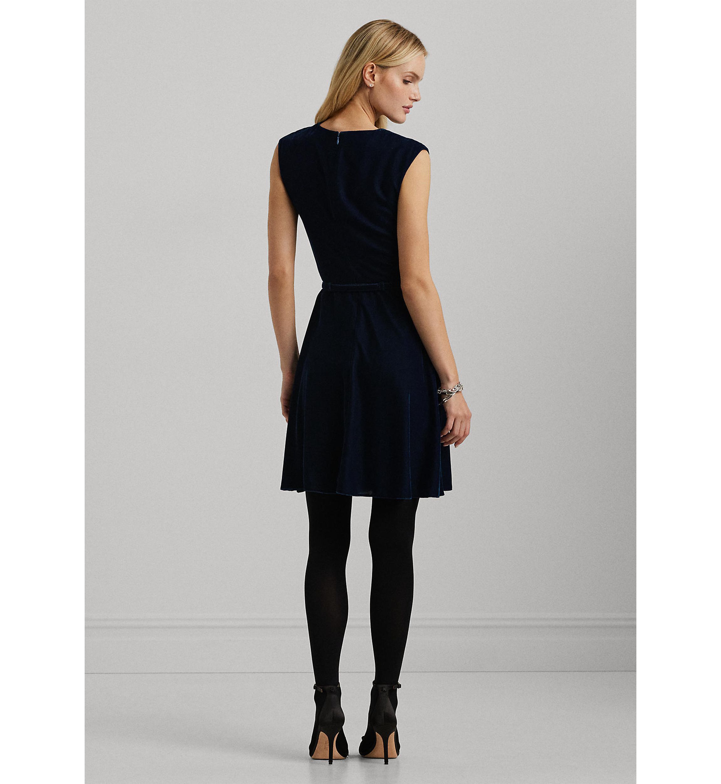 Belted Velvet Cap Sleeve Dress