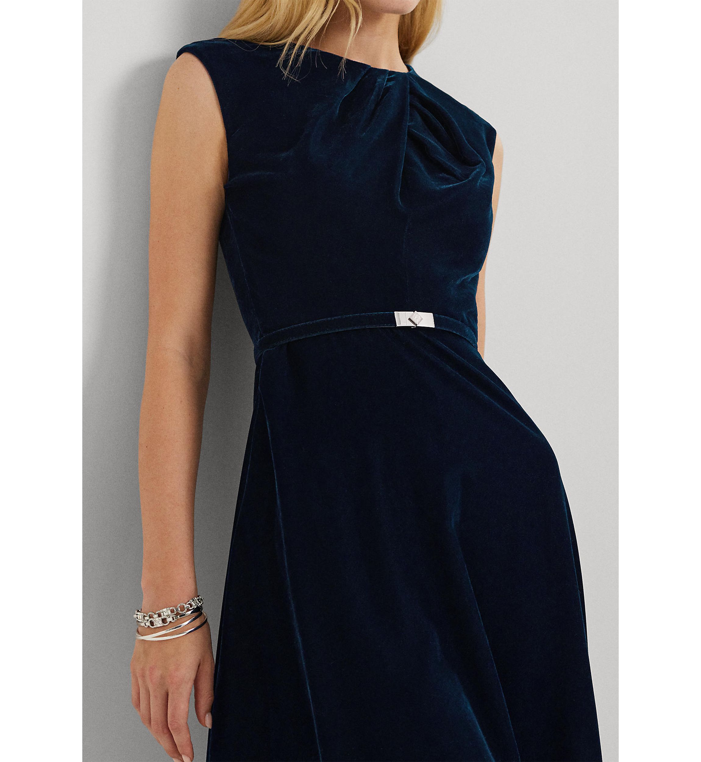 Belted Velvet Cap Sleeve Dress