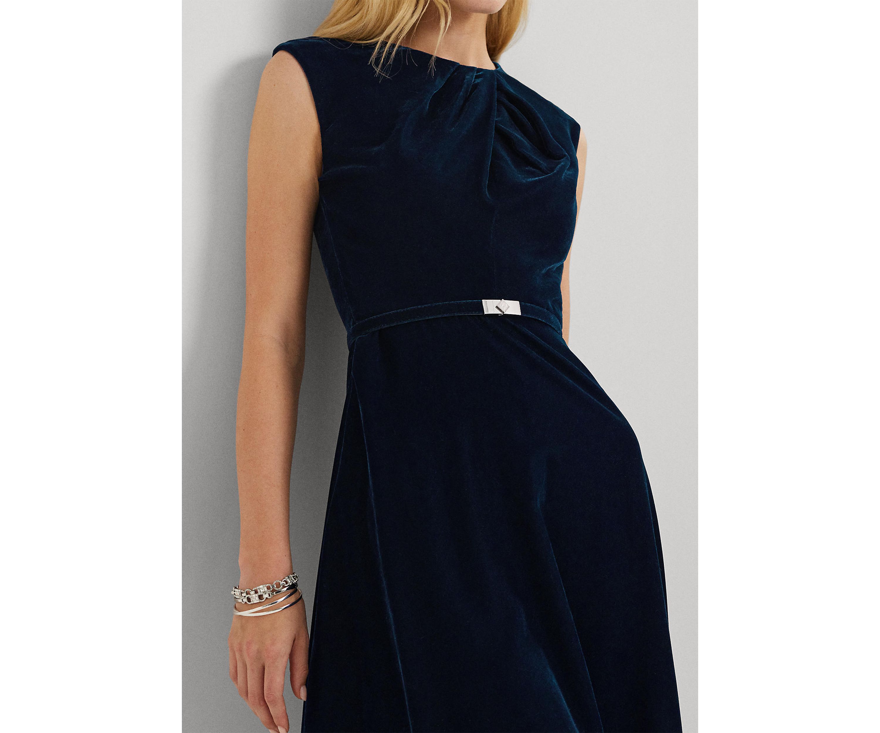 Belted Velvet Cap Sleeve Dress