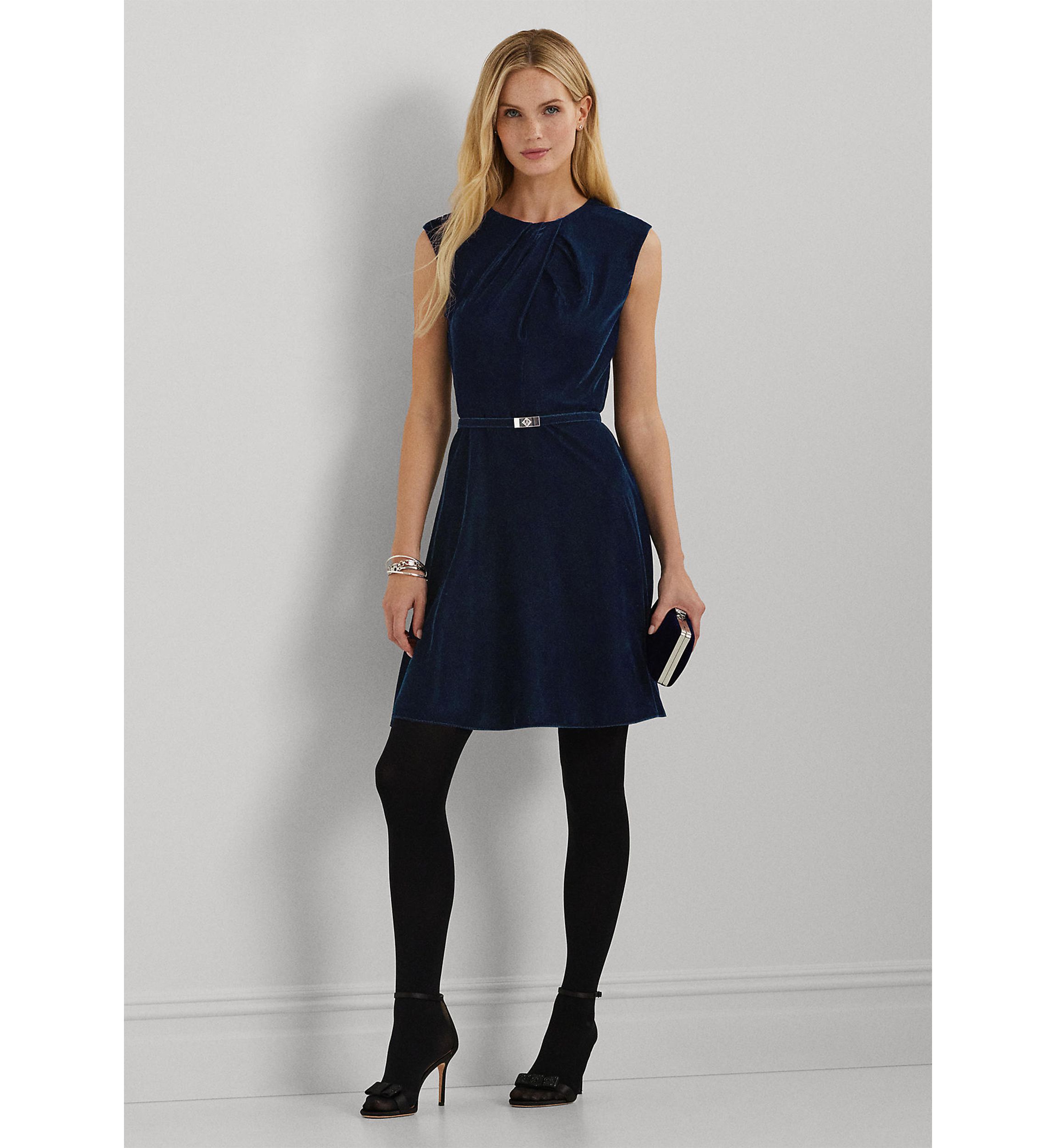 Belted Velvet Cap Sleeve Dress