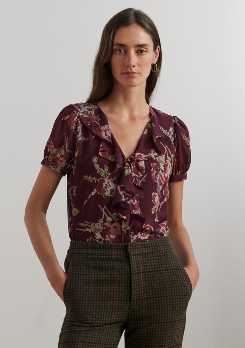 Floral Georgette Puff Sleeve Blouse