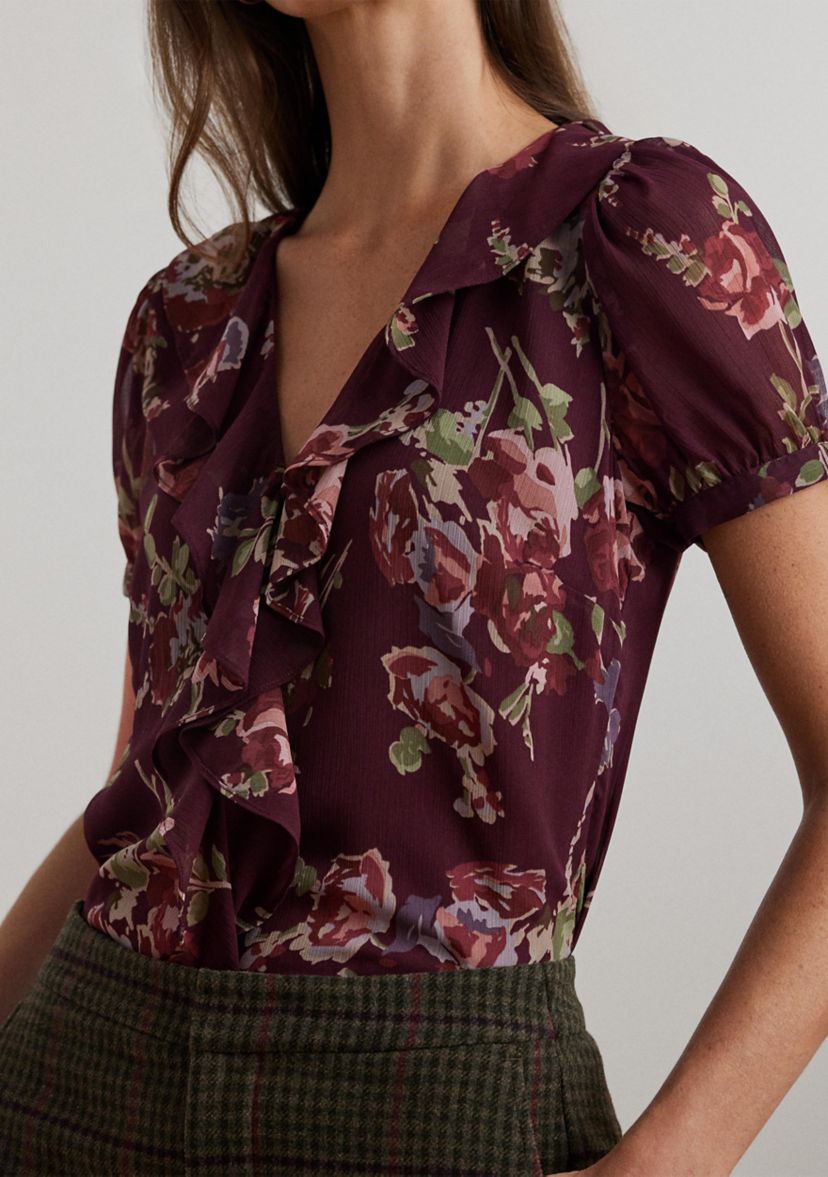 Floral Georgette Puff Sleeve Blouse
