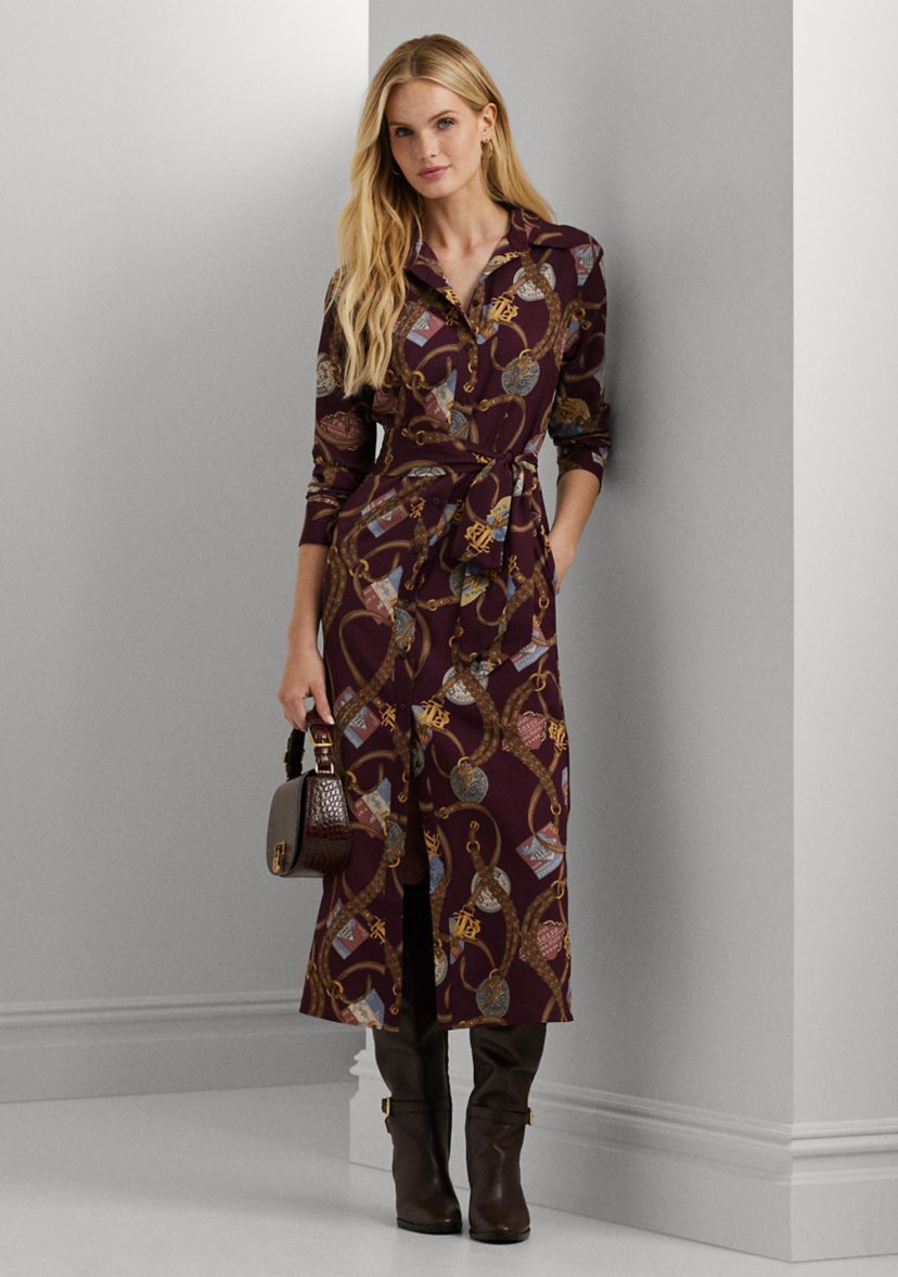 Belting Print Crepe Shirtdress