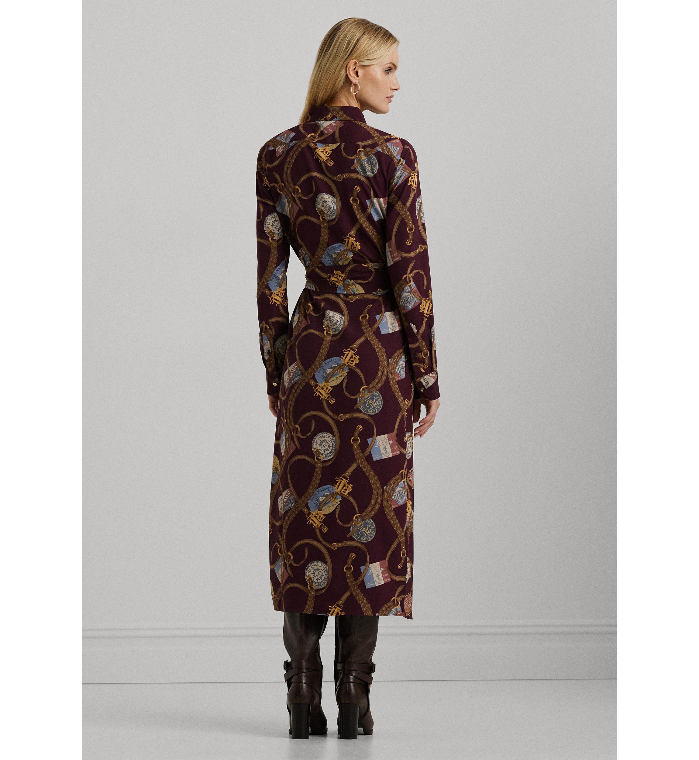 Belting Print Crepe Shirtdress