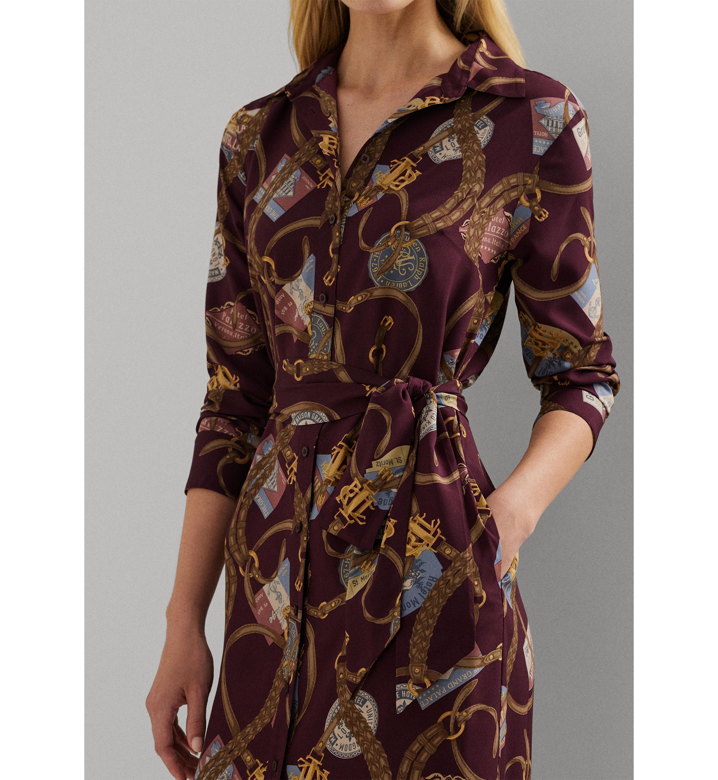 Belting Print Crepe Shirtdress