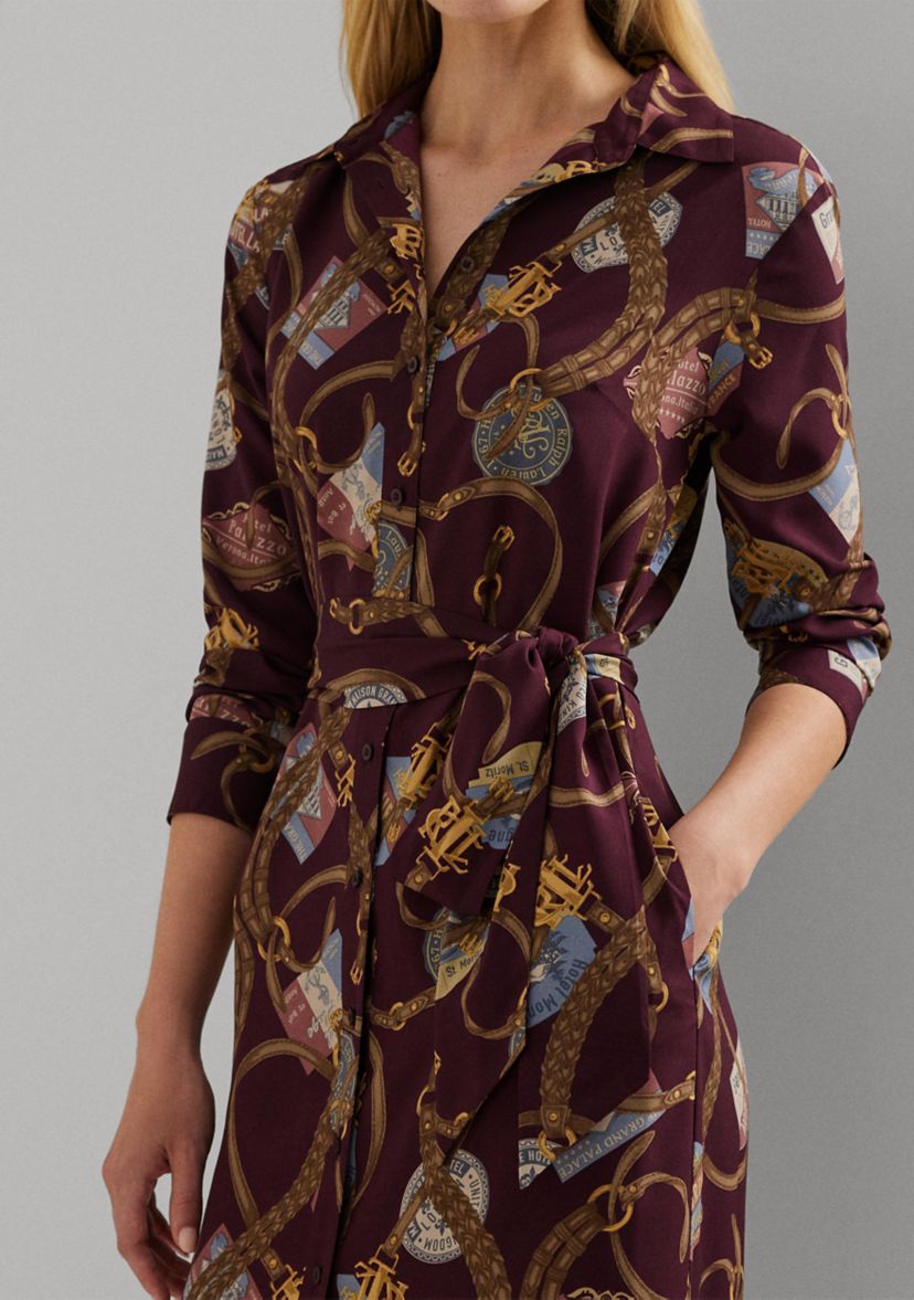 Belting Print Crepe Shirtdress