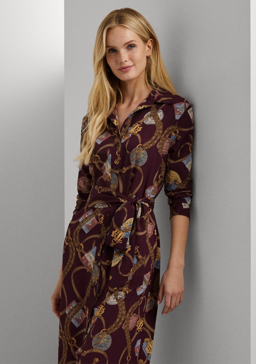 Belting Print Crepe Shirtdress
